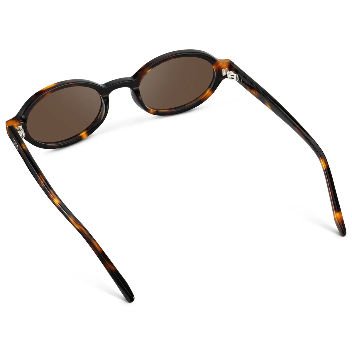 Brown Tortoise / Brown Lens || Back view of Women's Slim Oval Sunglasses with Brown Tortoise Frame and Brown Lens on a white background