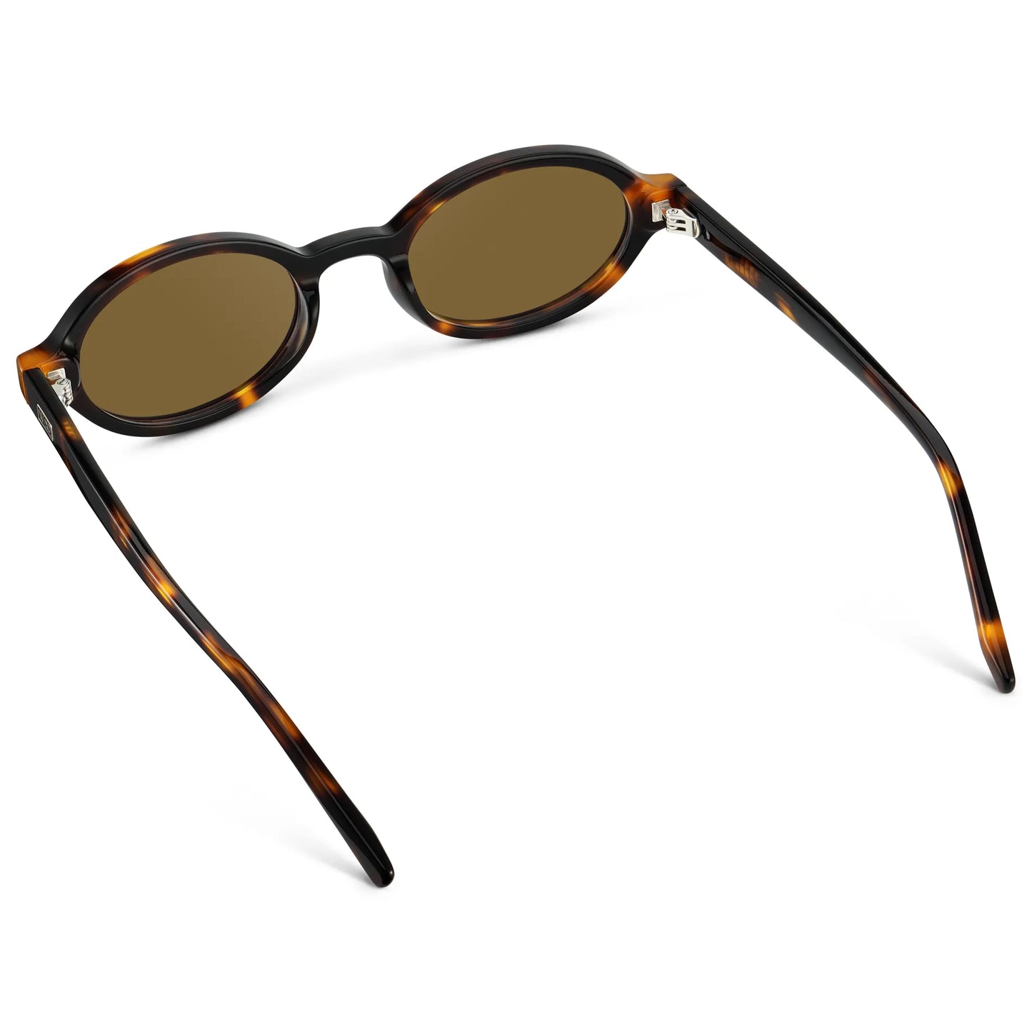 Brown Tortoise / Amber || Back view of Women's Slim Oval Prescription Sunglasses with Brown Tortoise Frame and Brown Lens on a white background