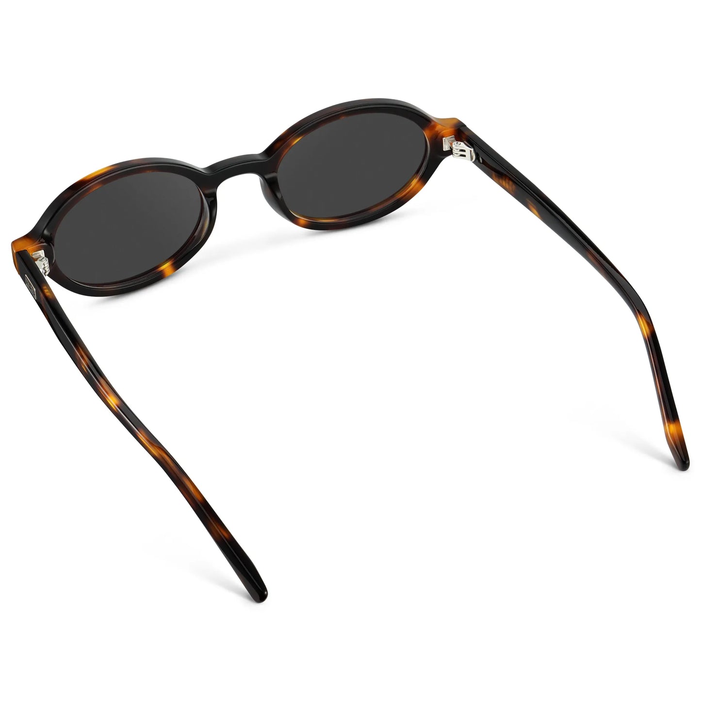 Brown Tortoise / Grey || Back view of Women's Slim Oval Prescription Sunglasses with Brown Tortoise Frame and Grey Lens on a white background