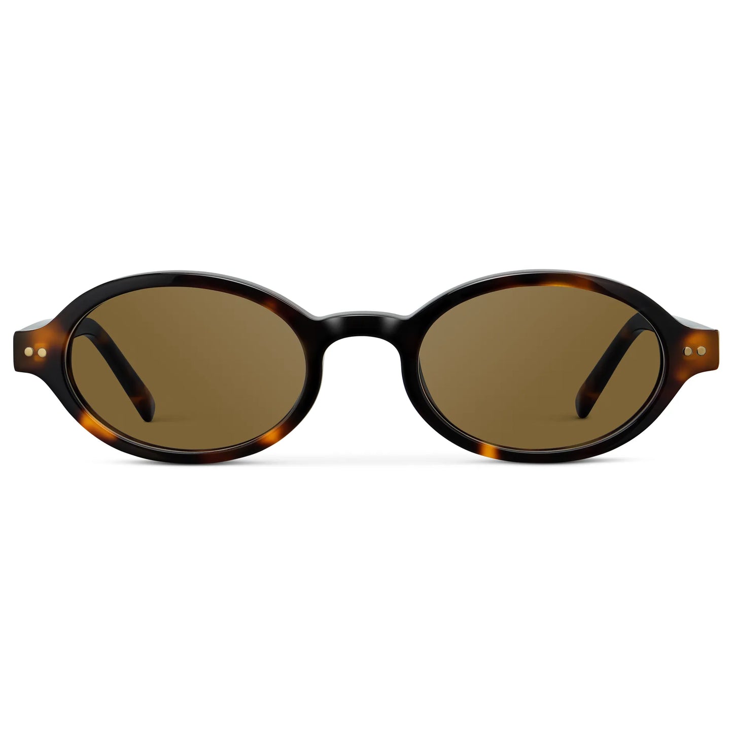 Brown Tortoise / Amber || Women's Slim Oval Prescription Sunglasses with Brown Tortoise Frame and Brown Lens on a white background