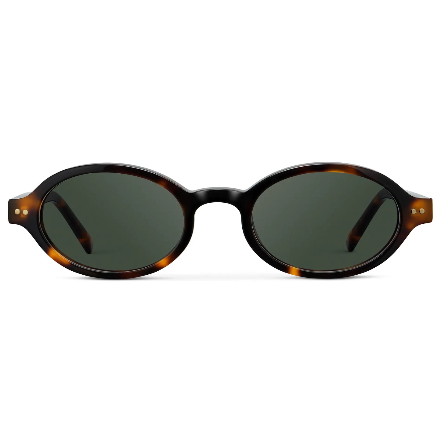 Brown Tortoise / G15 || Women's Slim Oval Prescription Sunglasses with Brown Tortoise Frame and Green Lens on a white background