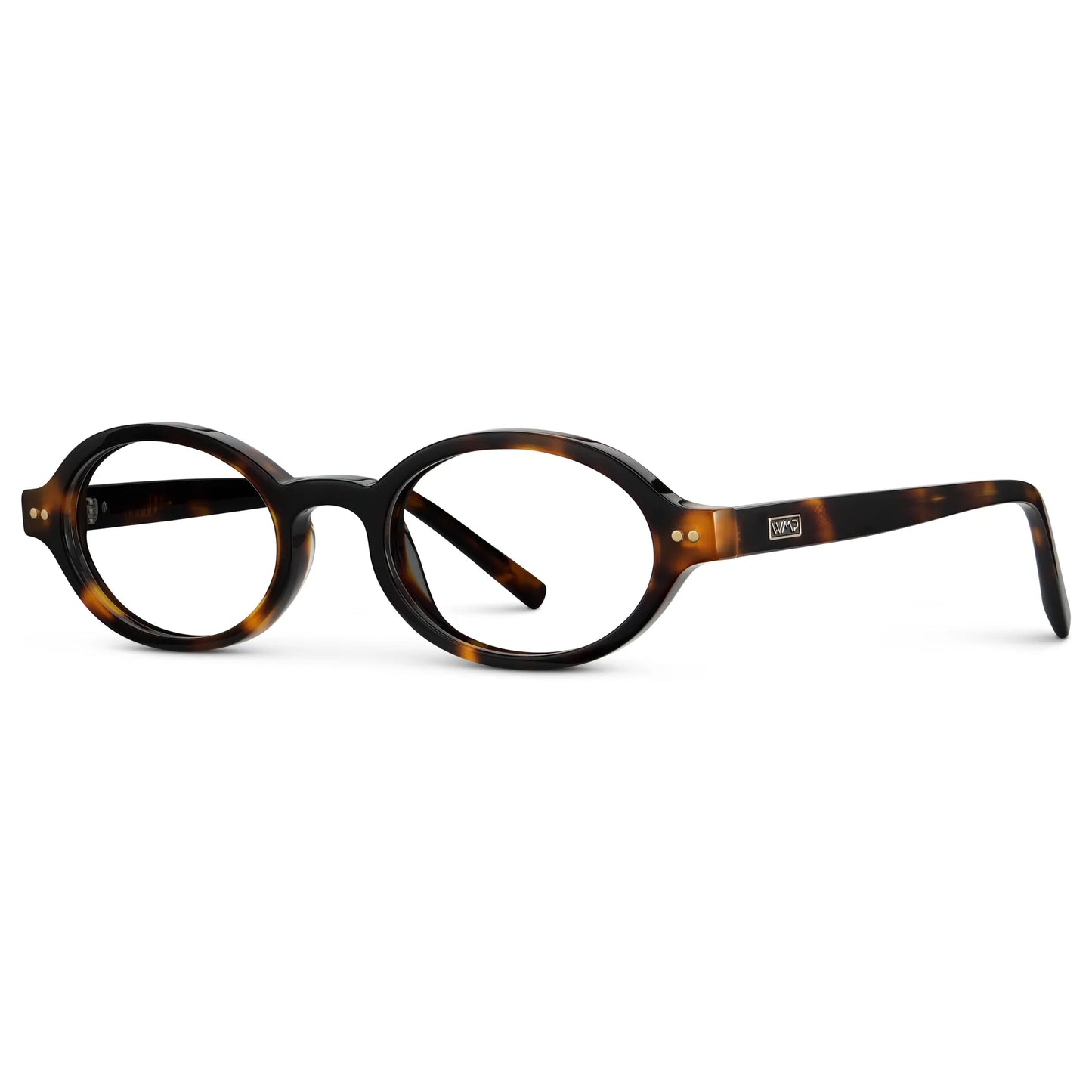 Brown Tortoise || Side view of Women's Slim Oval Prescription Glasses with Brown Tortoise Frame and Clear Lens on a white background
