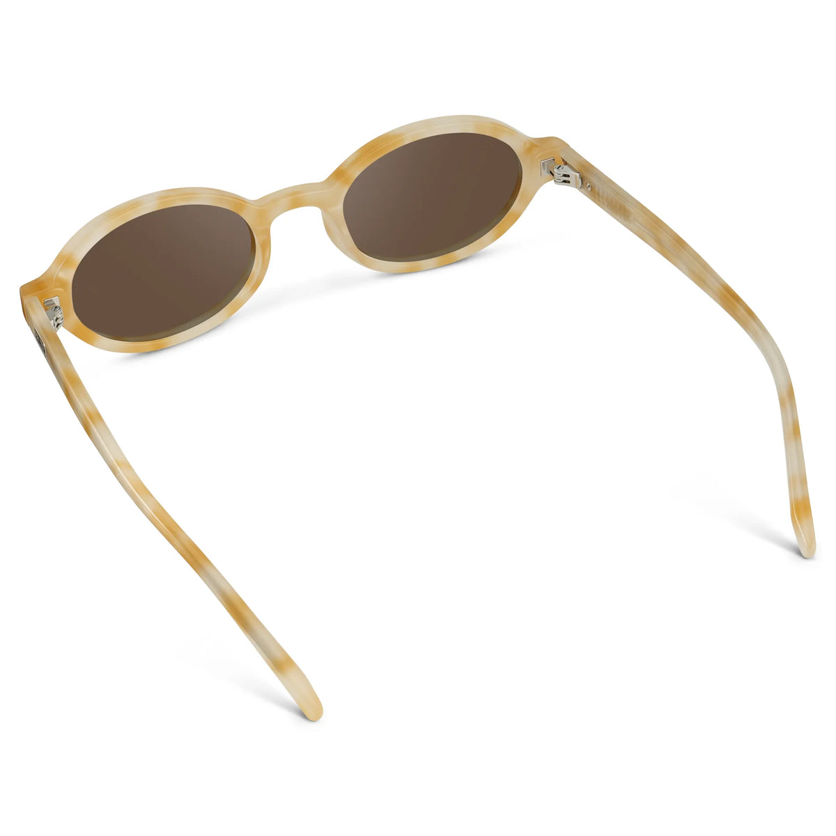 Butter Tortoise / Brown Lens || Back view of Women's Slim Oval Sunglasses with Butter Tortoise Frame and Brown Lens on a white background