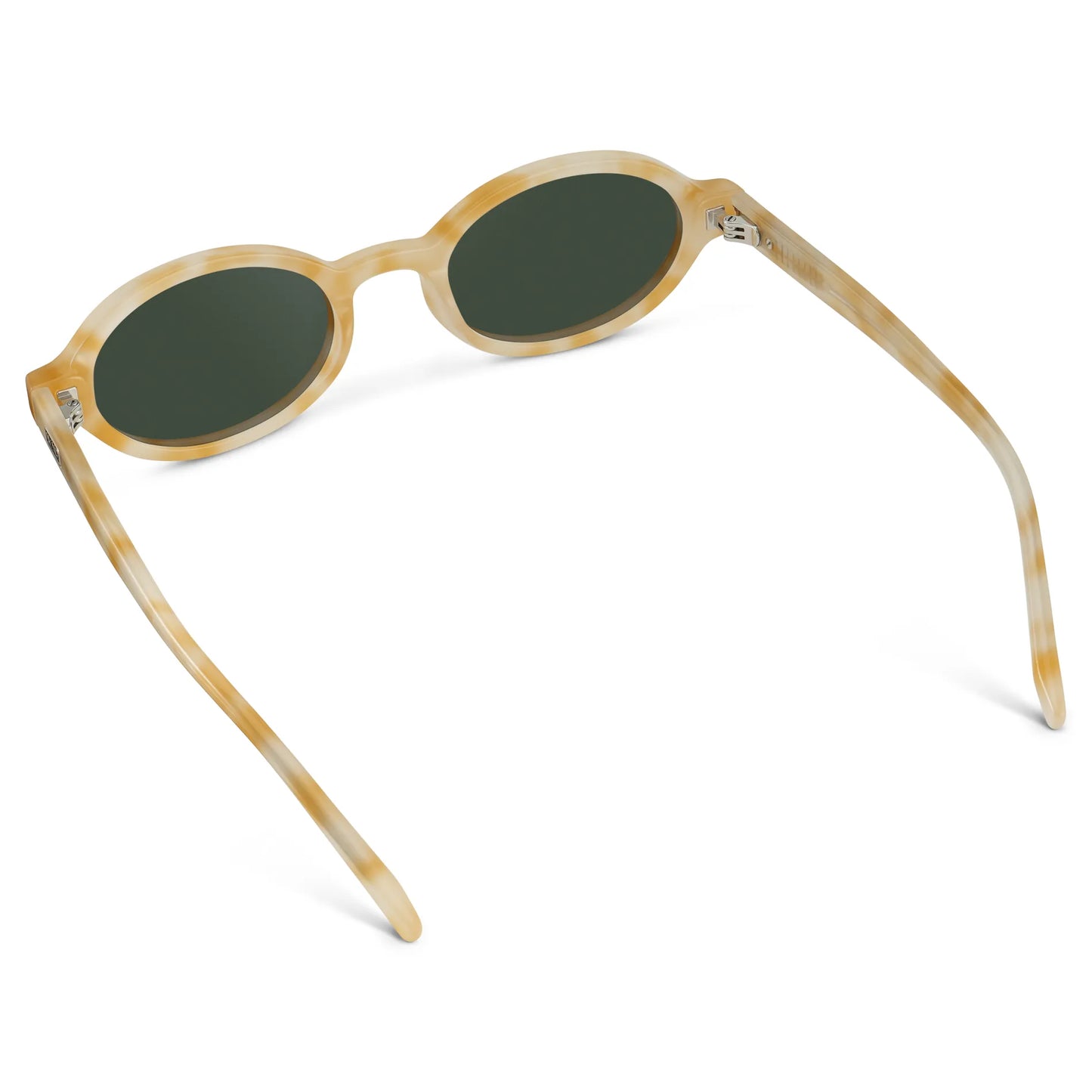Butter Tortoise / G15 || Back view of Women's Slim Oval Prescription Sunglasses with Butter Tortoise Frame and Green Lens on a white background