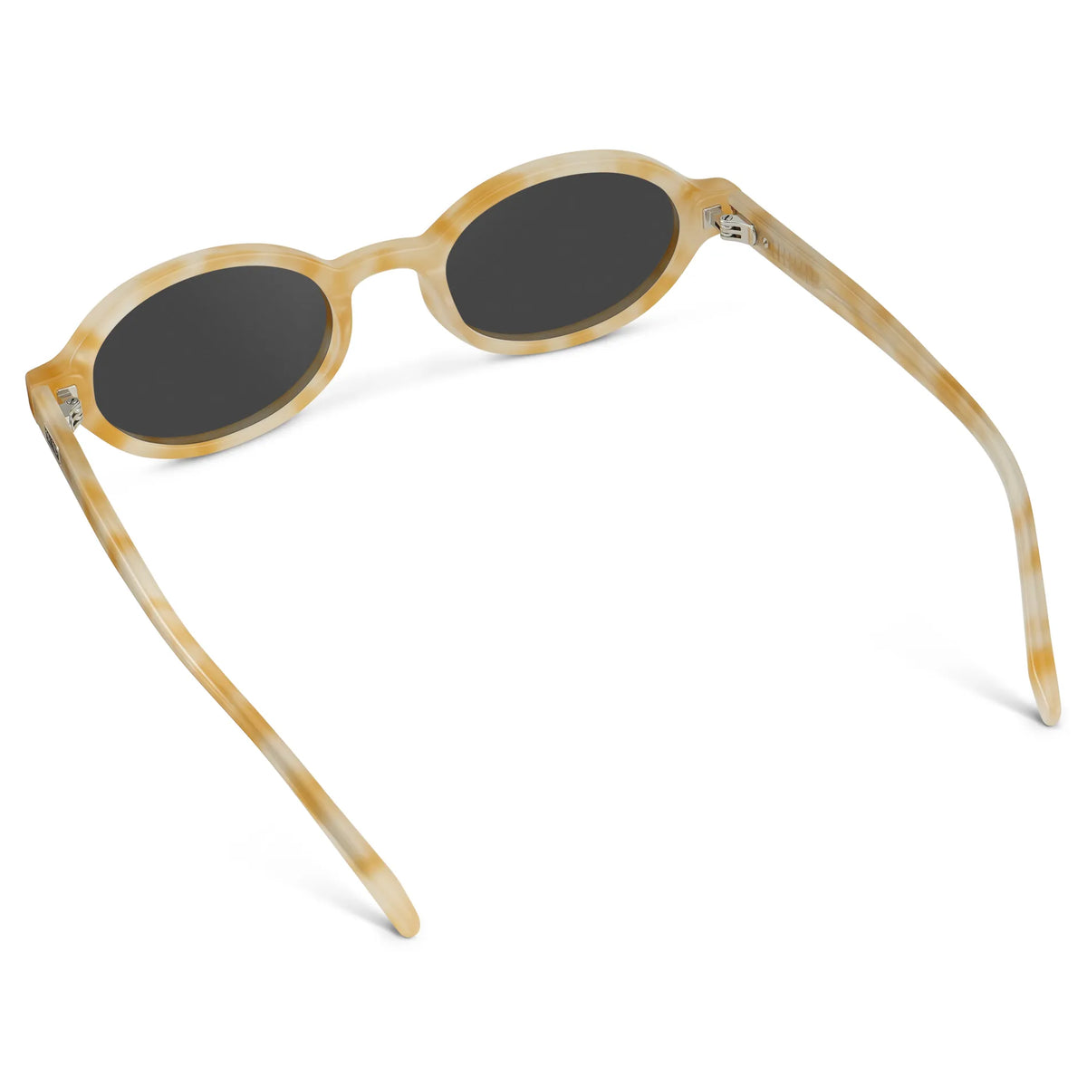 Butter Tortoise / Grey || Back view of Women's Slim Oval Prescription Sunglasses with Butter Tortoise Frame and Grey Lens on a white background