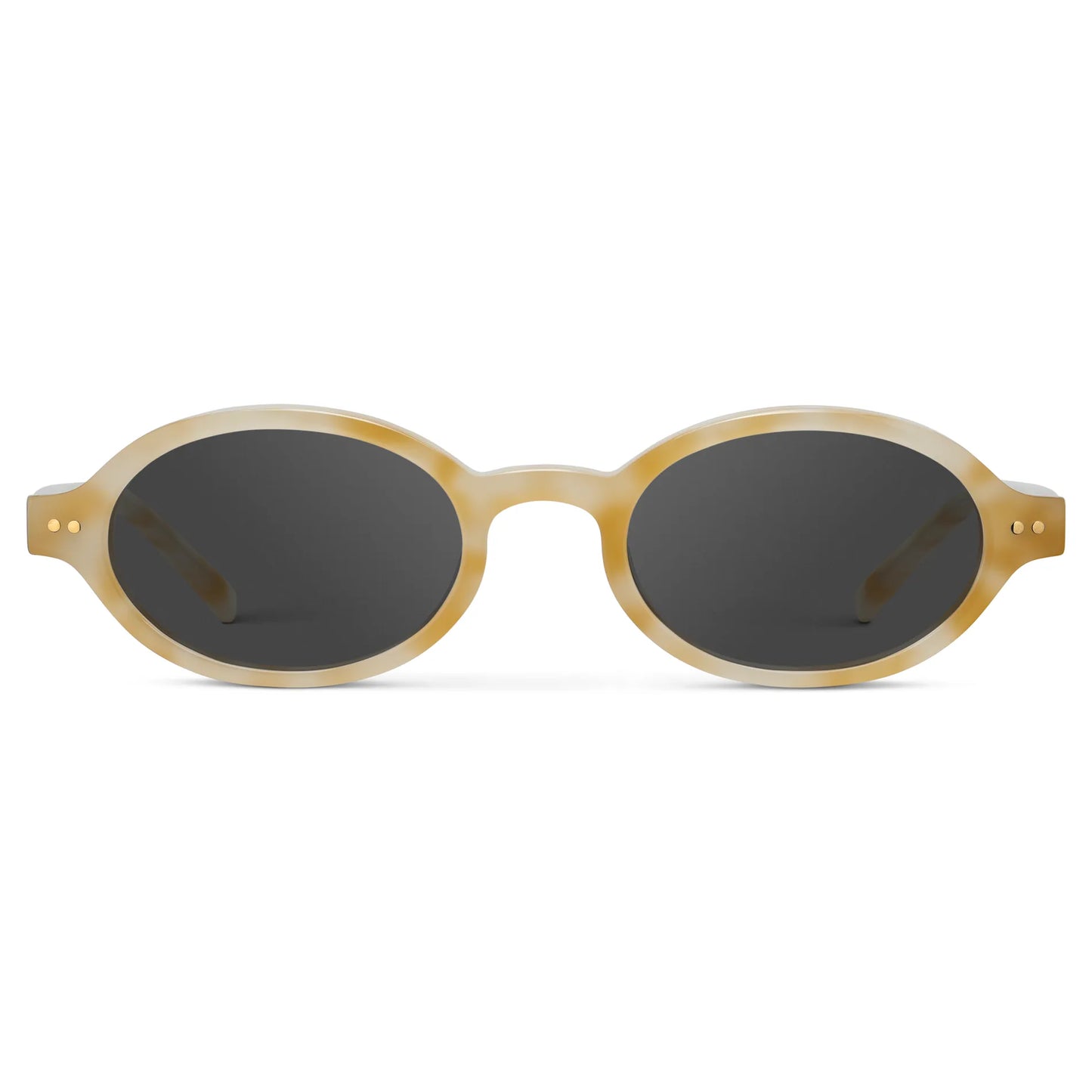 Butter Tortoise / Grey || Women's Slim Oval Prescription Sunglasses with Butter Tortoise Frame and Grey Lens on a white background