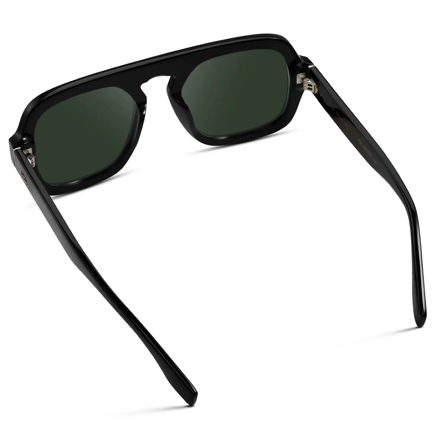 Black / G15 || Back view of Women's Oversized Aviator Prescription Sunglasses with Black Frame and Green Lenses on a white background