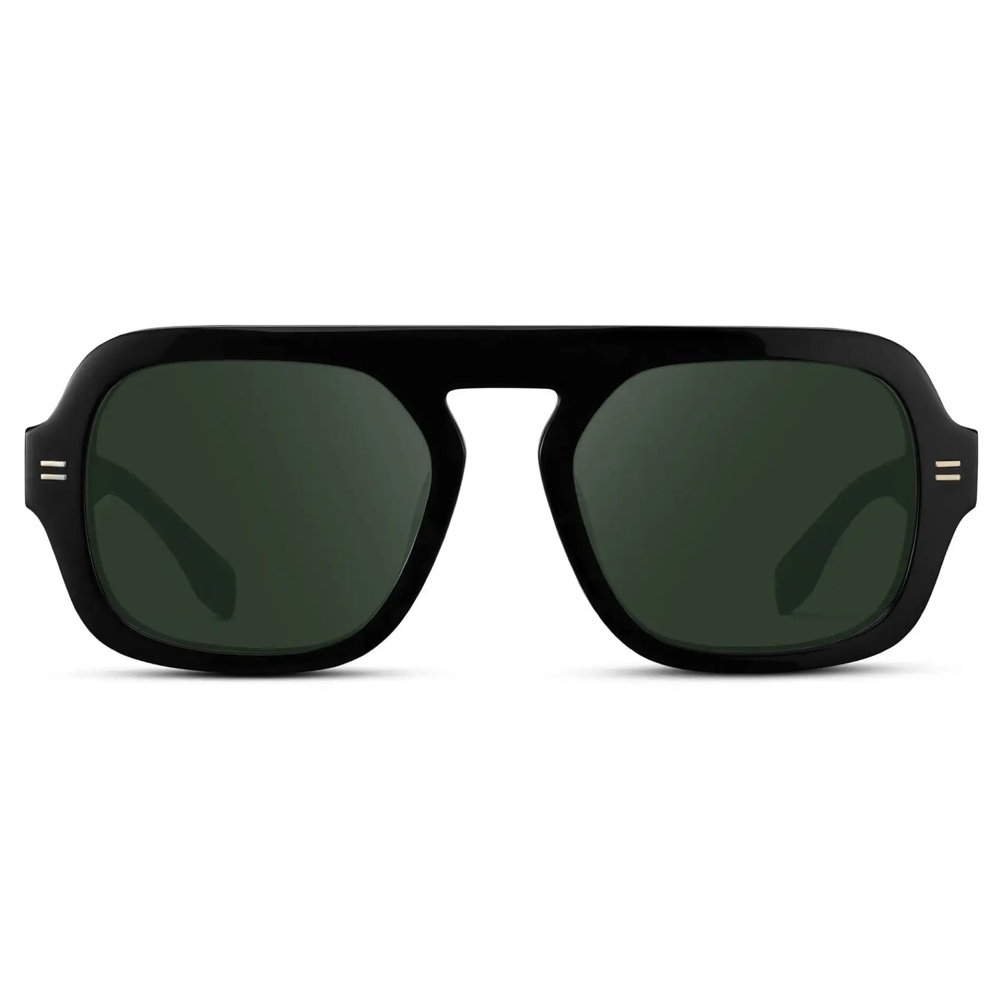 Black / G15 || Women's Oversized Aviator Prescription Sunglasses with Black Frame and Green Lenses on a white background