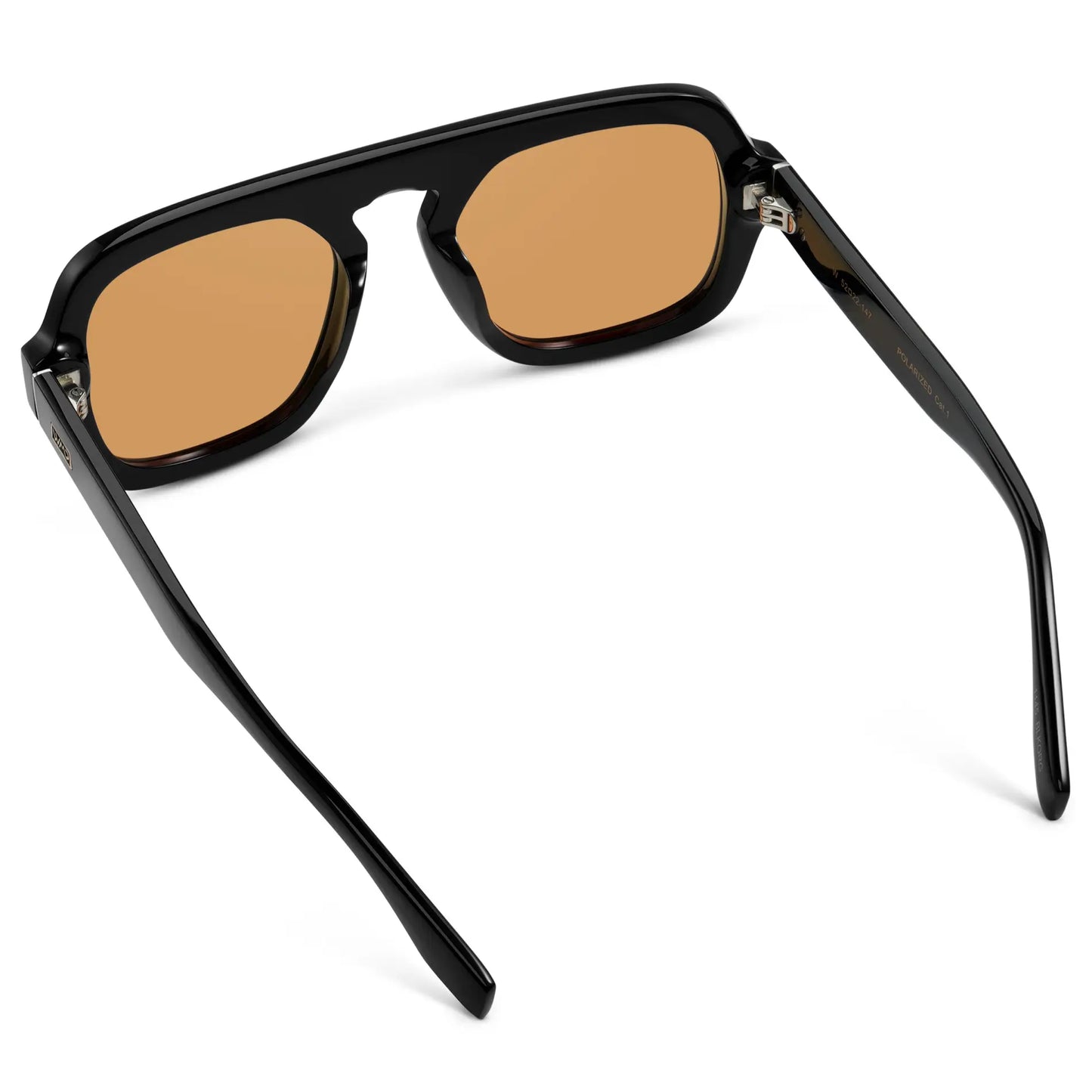 Black / Orange Lens || Back view of Women's Aviator Polarized Sunglasses with Black Frame and Orange Lenses on a white background