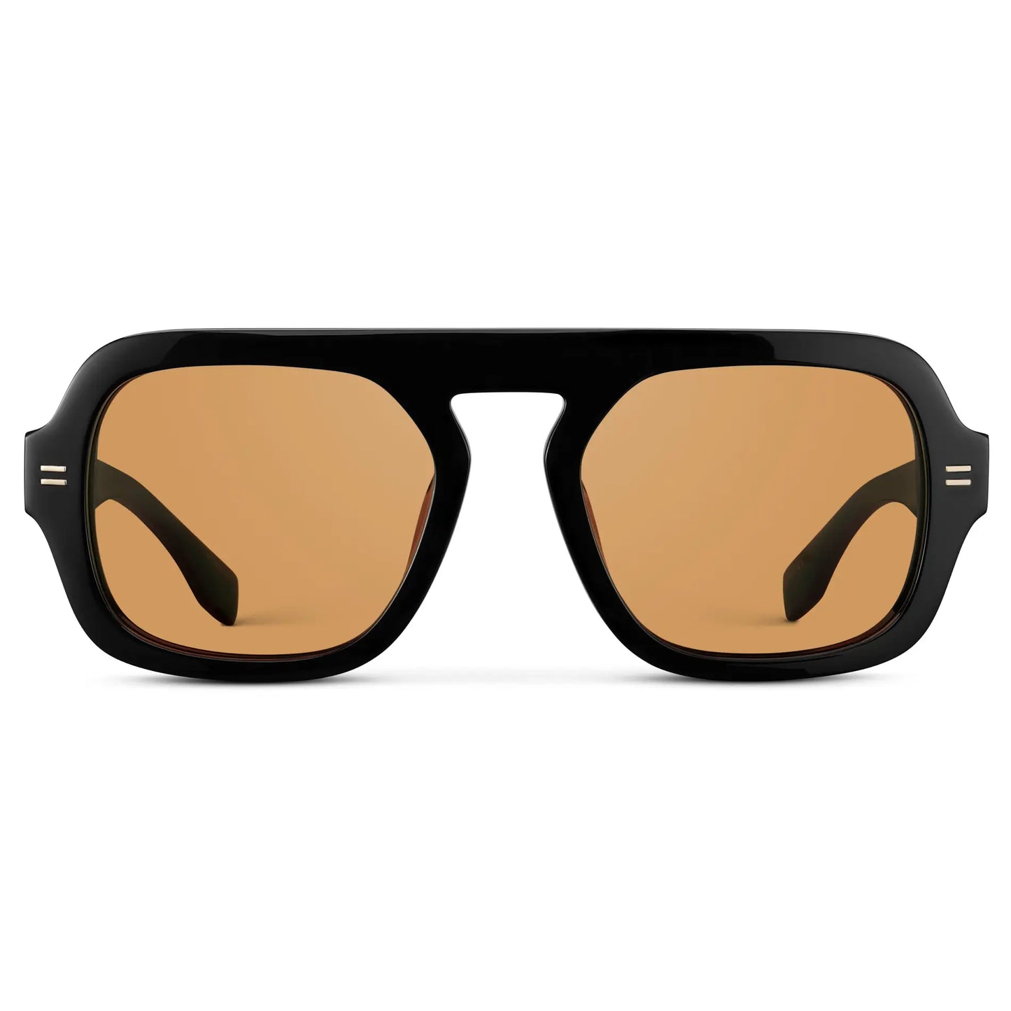 Black / Orange Lens || Women's Aviator Polarized Sunglasses with Black Frame and Orange Lenses on a white background