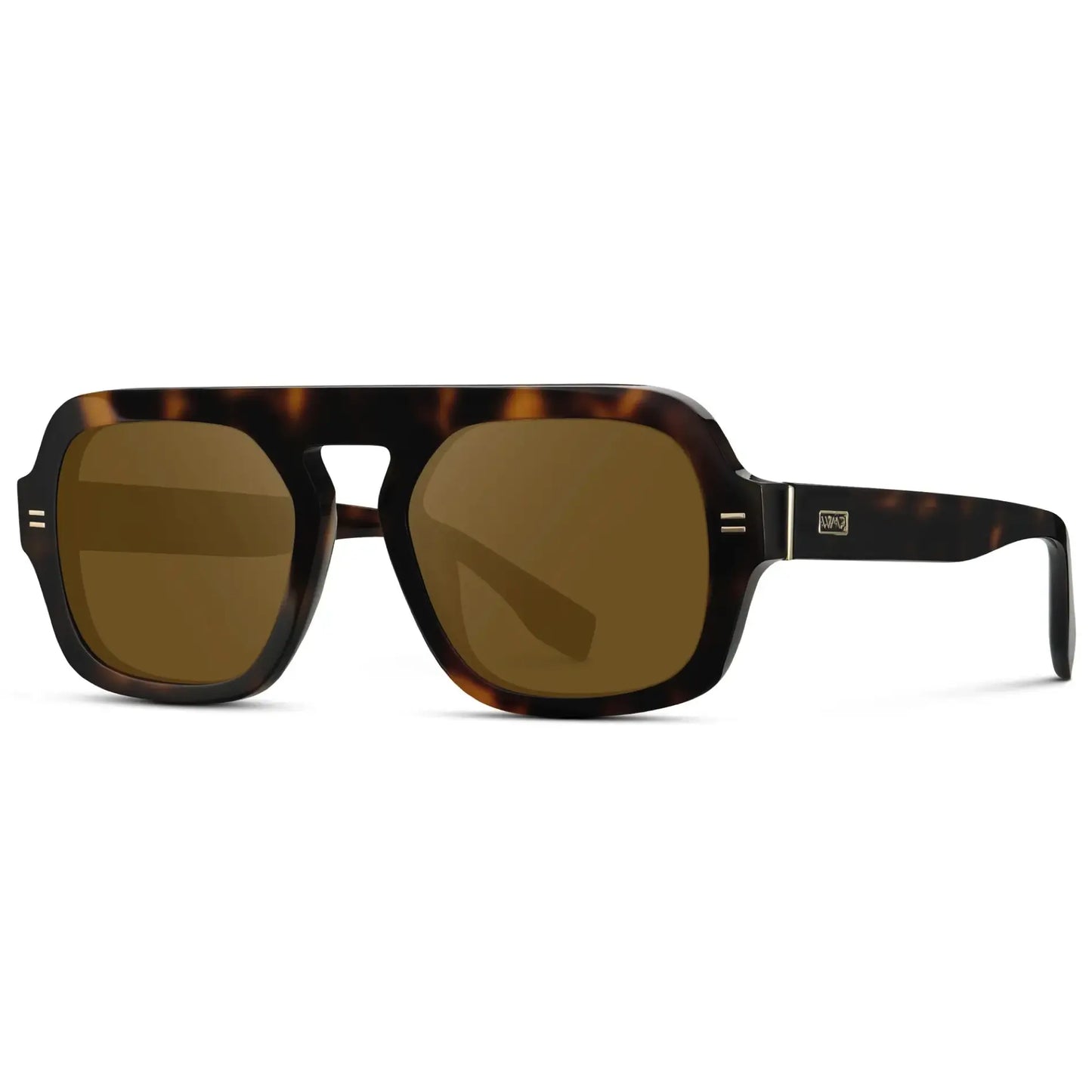 Brown Tortoise / Amber || Side view of Women's Oversized Aviator Prescription Sunglasses with Brown Tortoise Frame and Amber Lenses on a white background