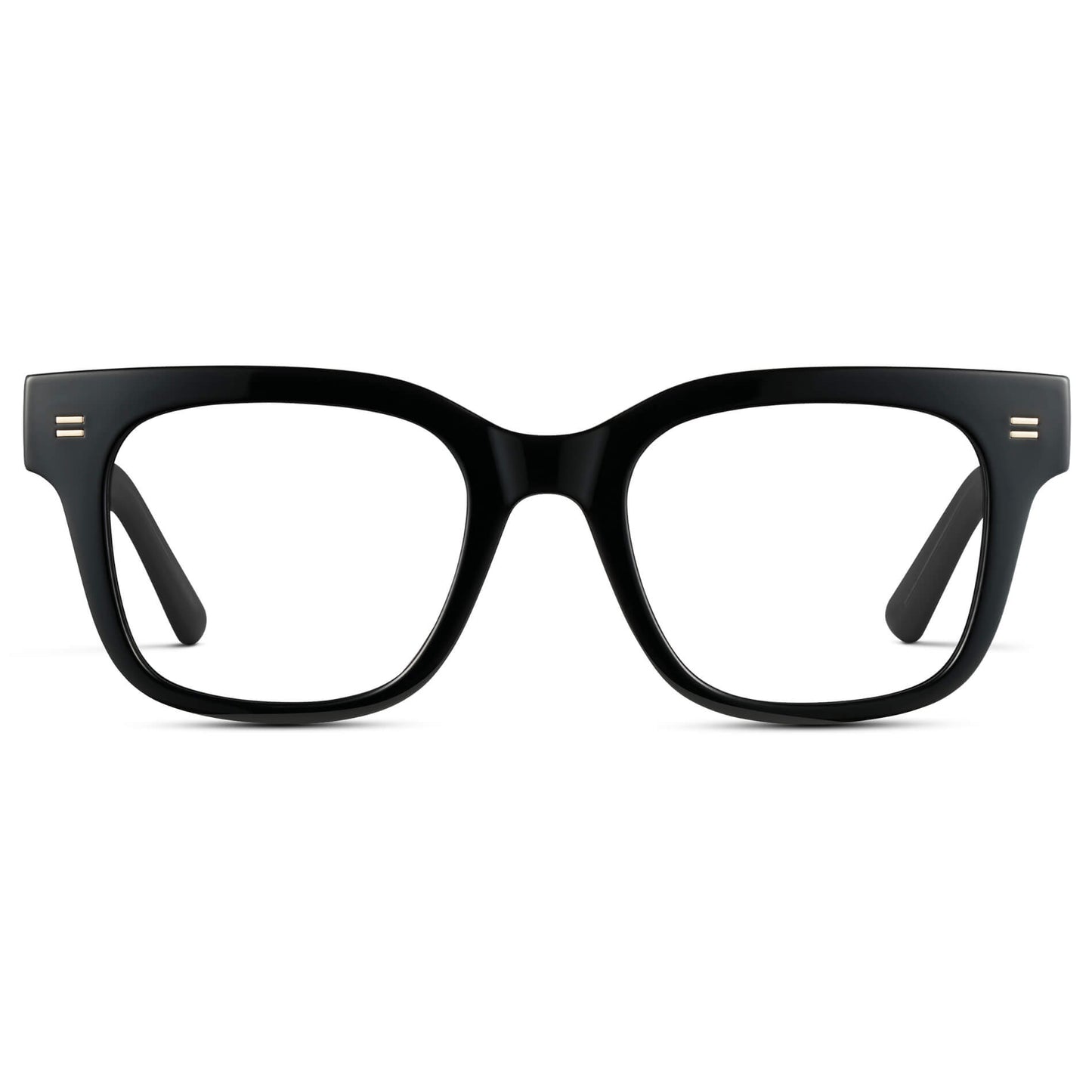 Black || Square Frame Glasses with Clear Prescription Lenses front view.
