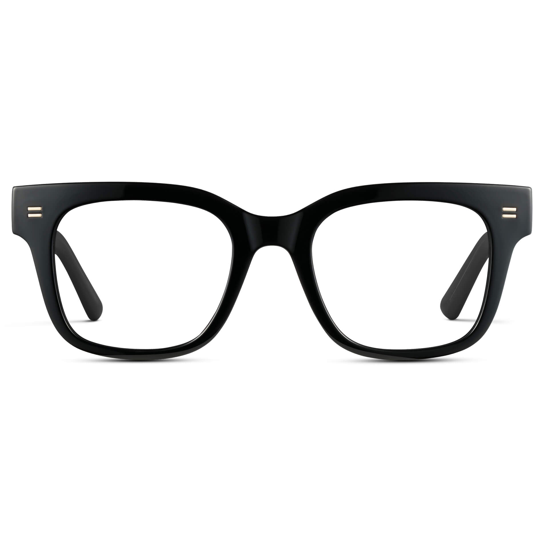 Black || Square Frame Glasses with Clear Prescription Lenses front view.