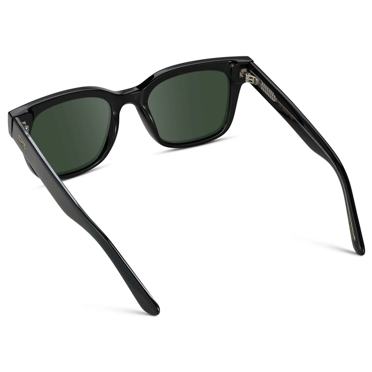 Black / G15 || Back view of Men's Square Frame Prescription Sunglasses with Black Frame and Green Lenses