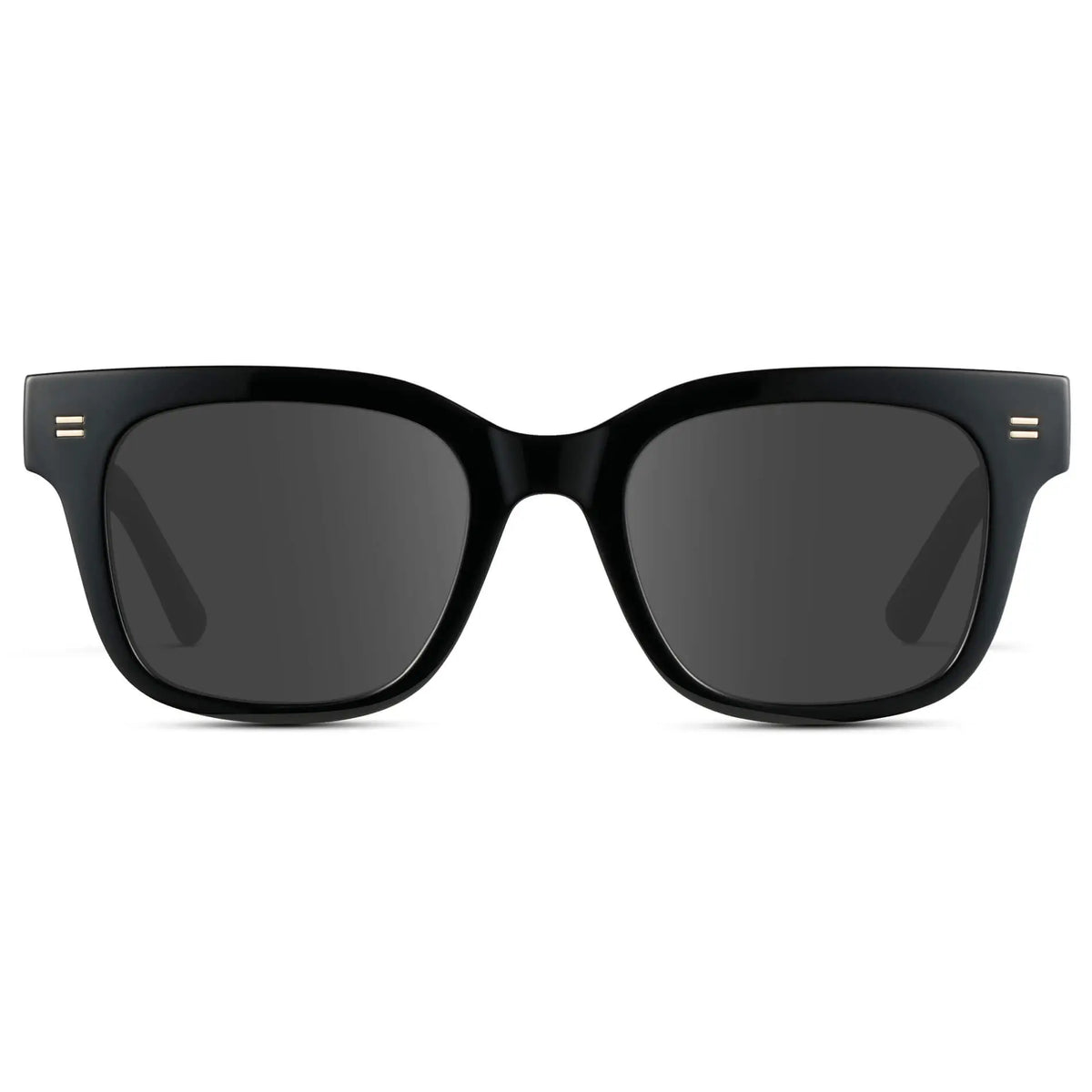 Black / Grey || Front view of Men's Square Frame Prescription Sunglasses with Black Frame and Grey Lenses