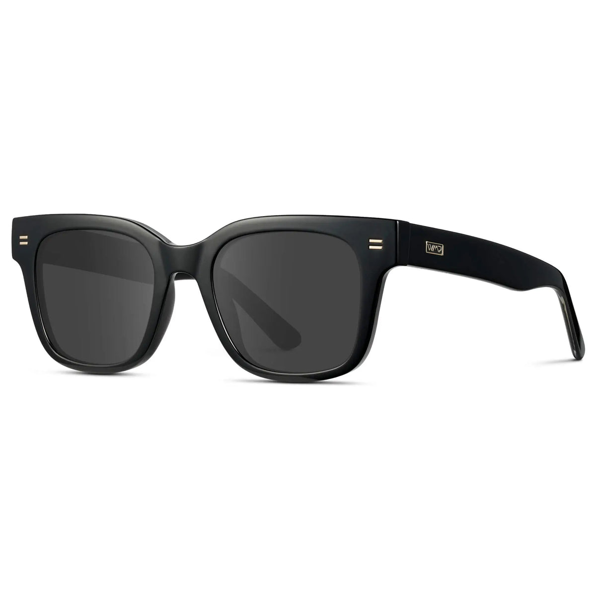 Black / Grey || Side view of Men's Square Frame Prescription Sunglasses with Black Frame and Grey Lenses