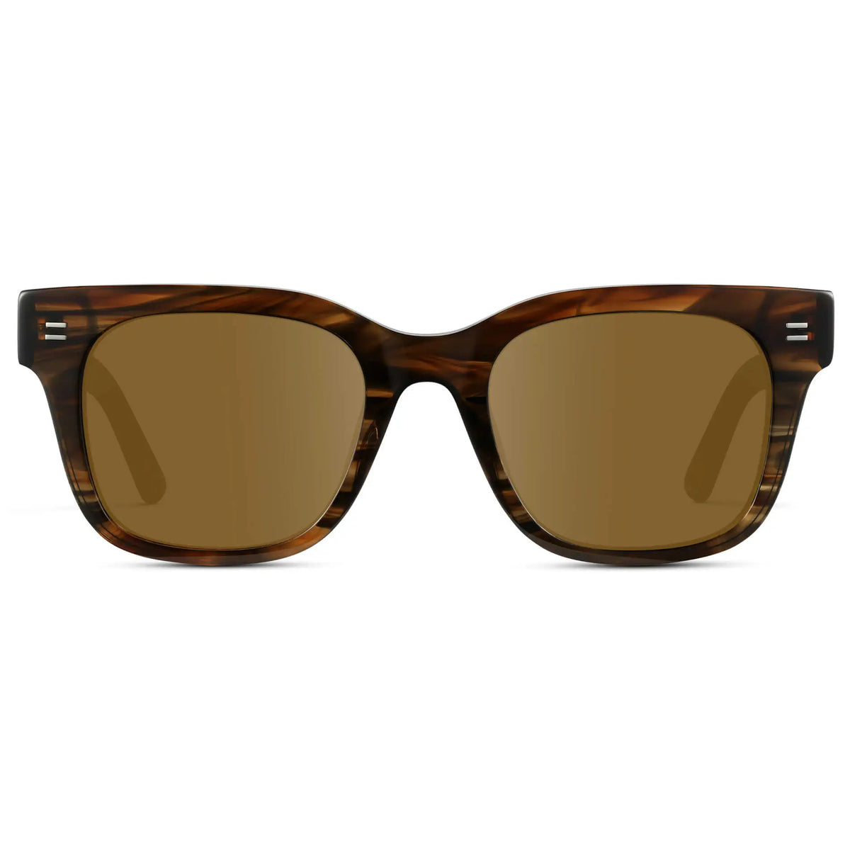 Red Oak / Amber || Front view of Men's Square Frame Prescription Sunglasses with Red Oak Frame and Brown Lenses