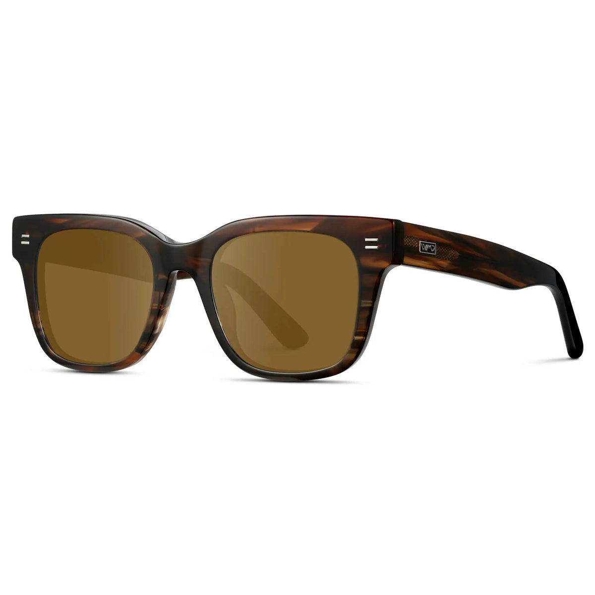 Red Oak / Amber || Side view of Men's Square Frame Prescription Sunglasses with Red Oak Frame and Brown Lenses