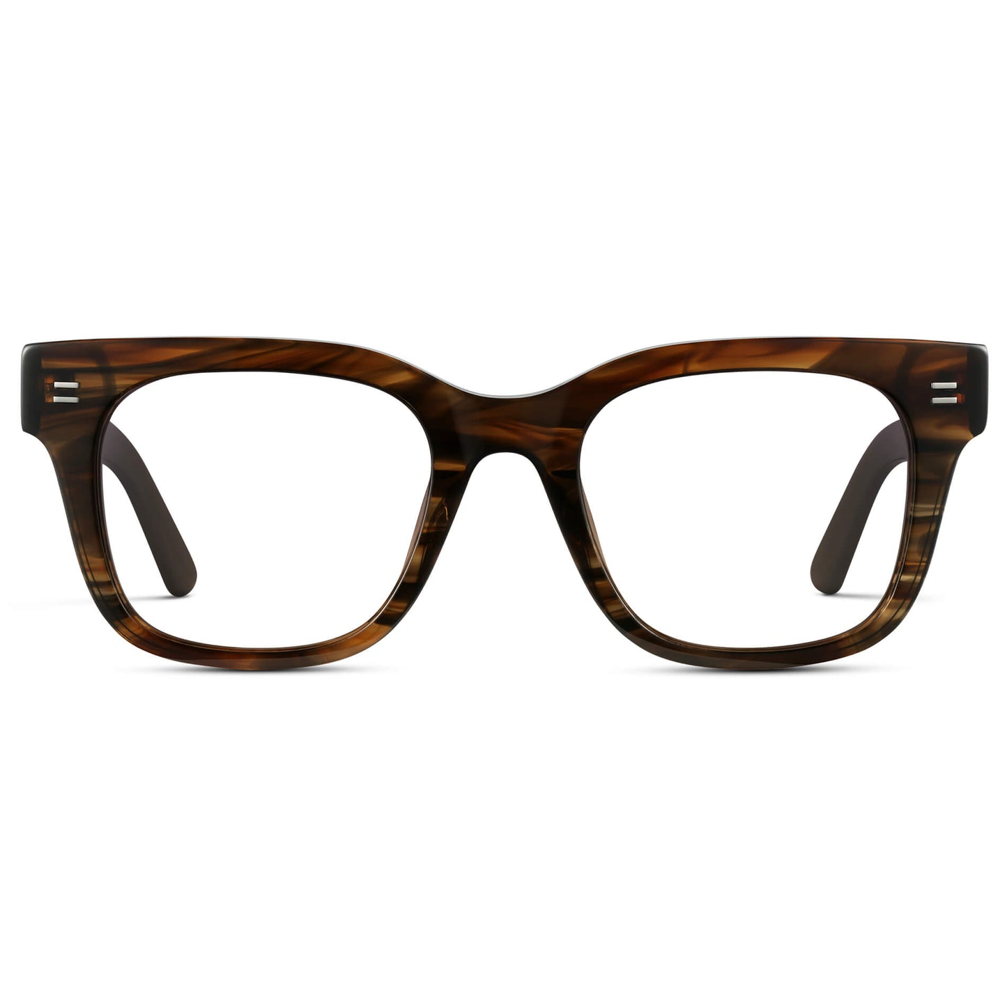 Red Oak || Square Frame Glasses with Clear Prescription Lenses front view.