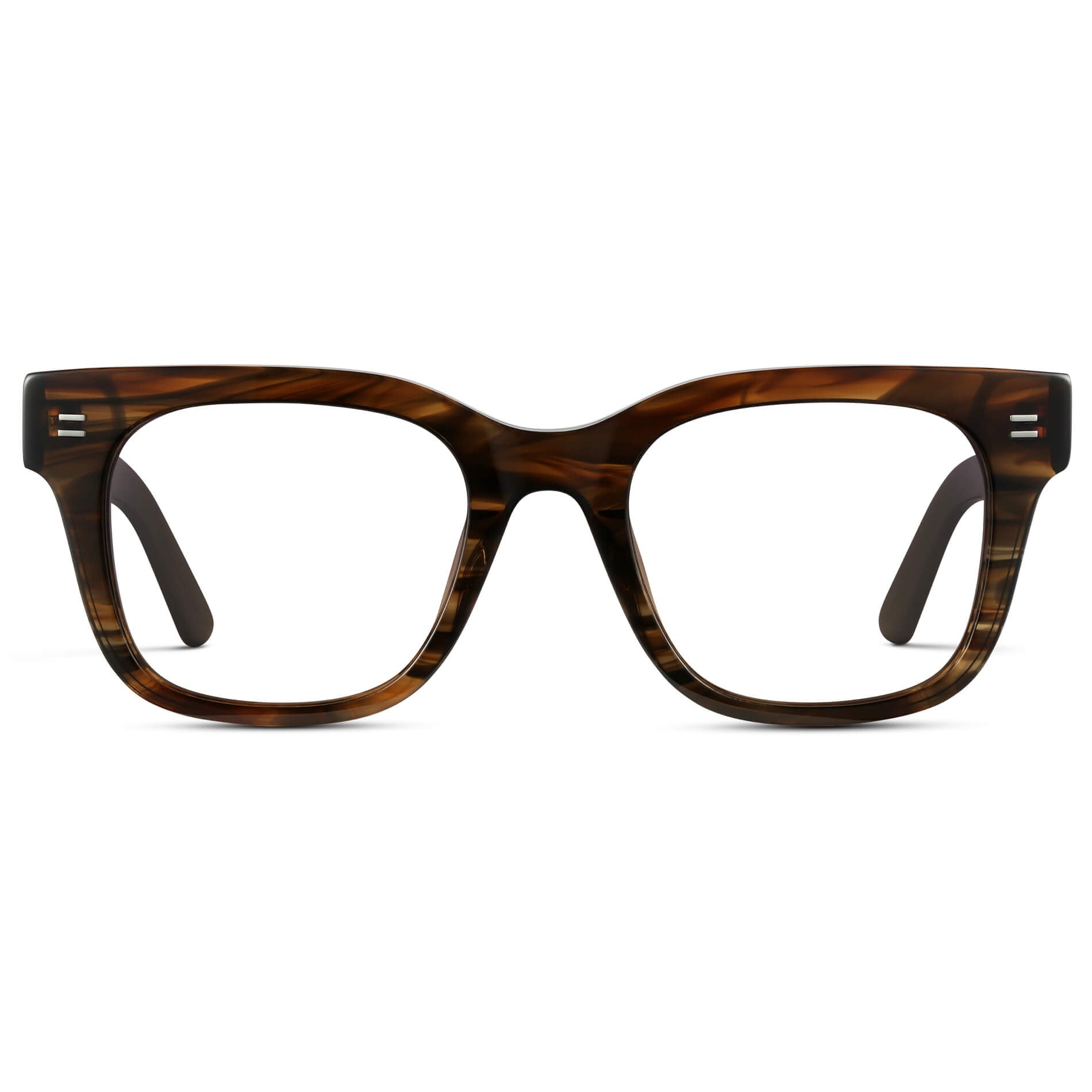 Red Oak || Square Frame Glasses with Clear Prescription Lenses front view.