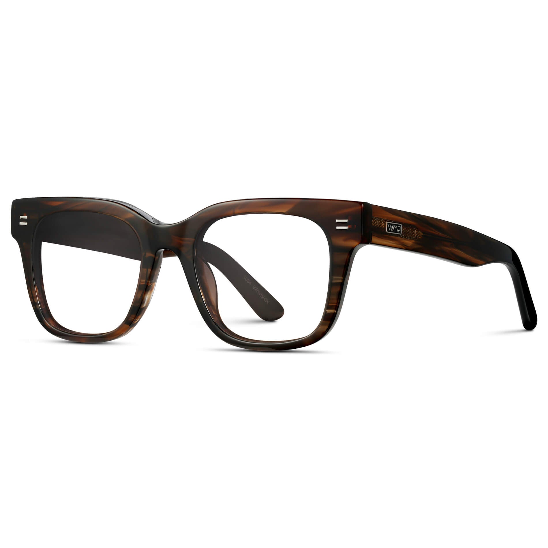 Red Oak || Square Frame Glasses with Clear Prescription Lenses side view.