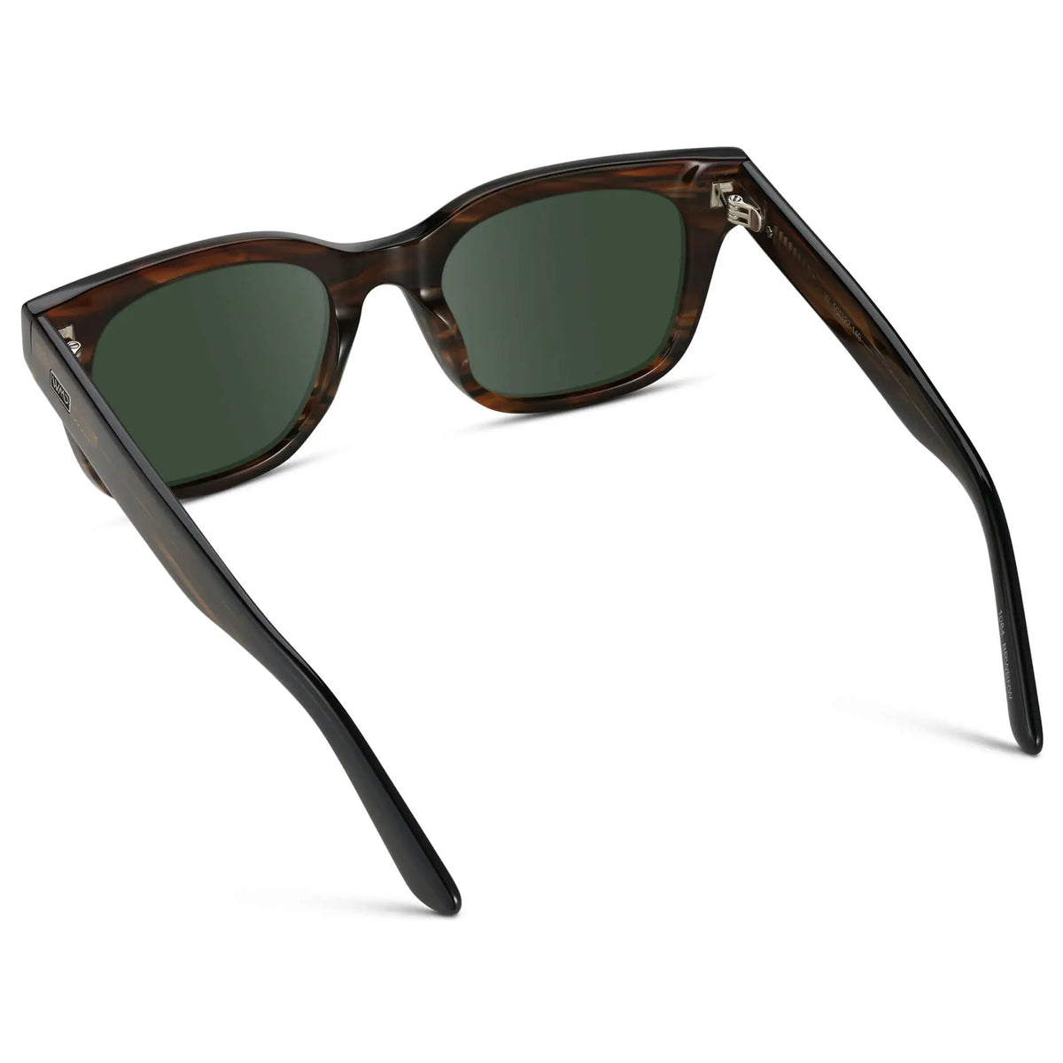Red Oak / G15 || Back view of Men's Square Frame Prescription Sunglasses with Red Oak Frame and Green Lenses