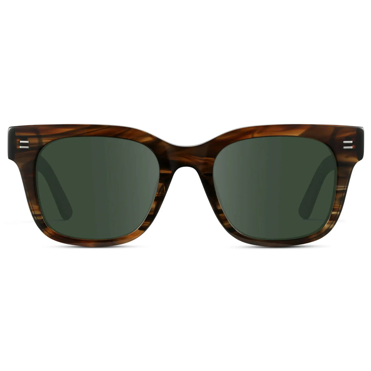Red Oak / G15 || Front view of Men's Square Frame Prescription Sunglasses with Red Oak Frame and Green Lenses