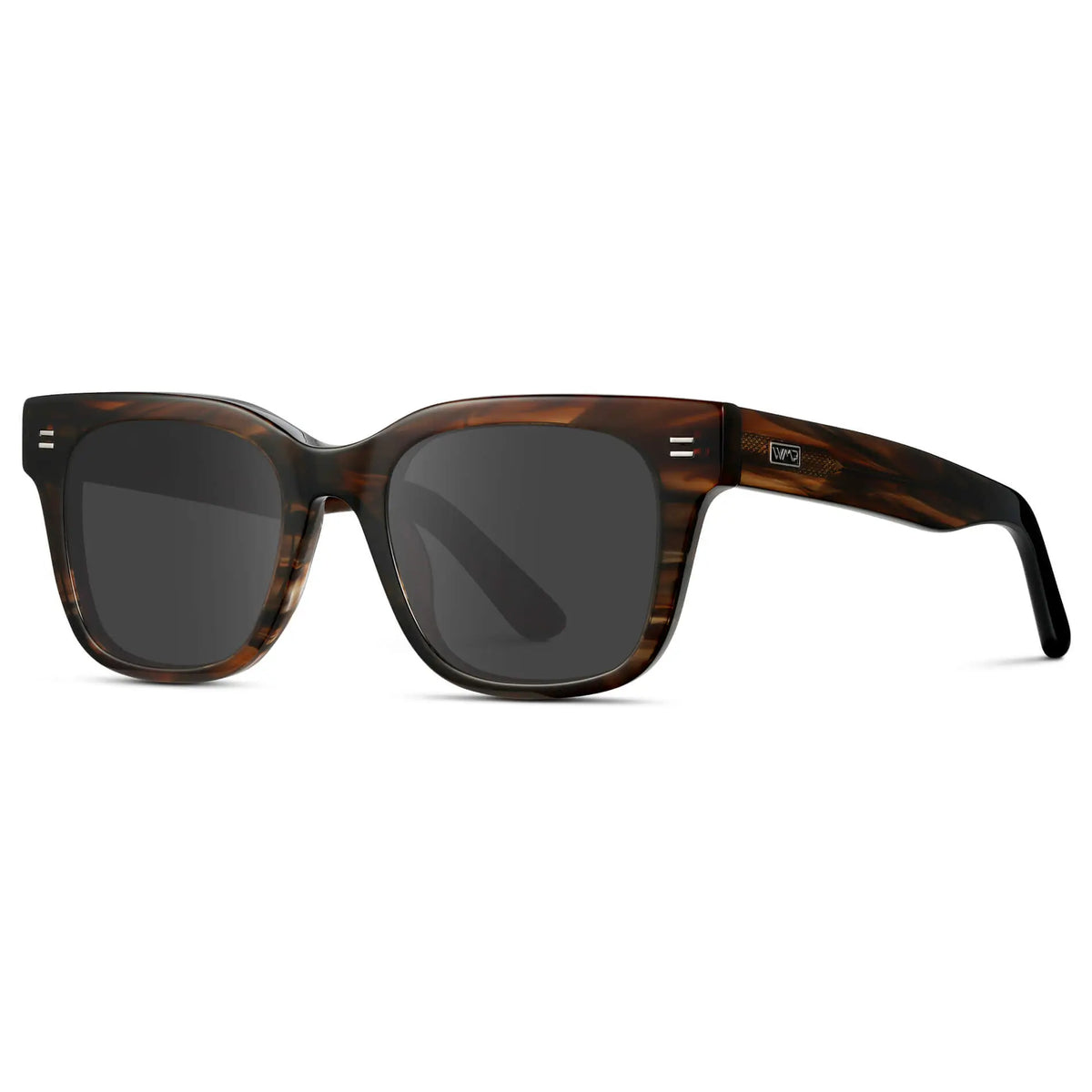 Red Oak / Grey || Side view of Men's Square Frame Prescription Sunglasses with Red Oak Frame and Grey Lenses