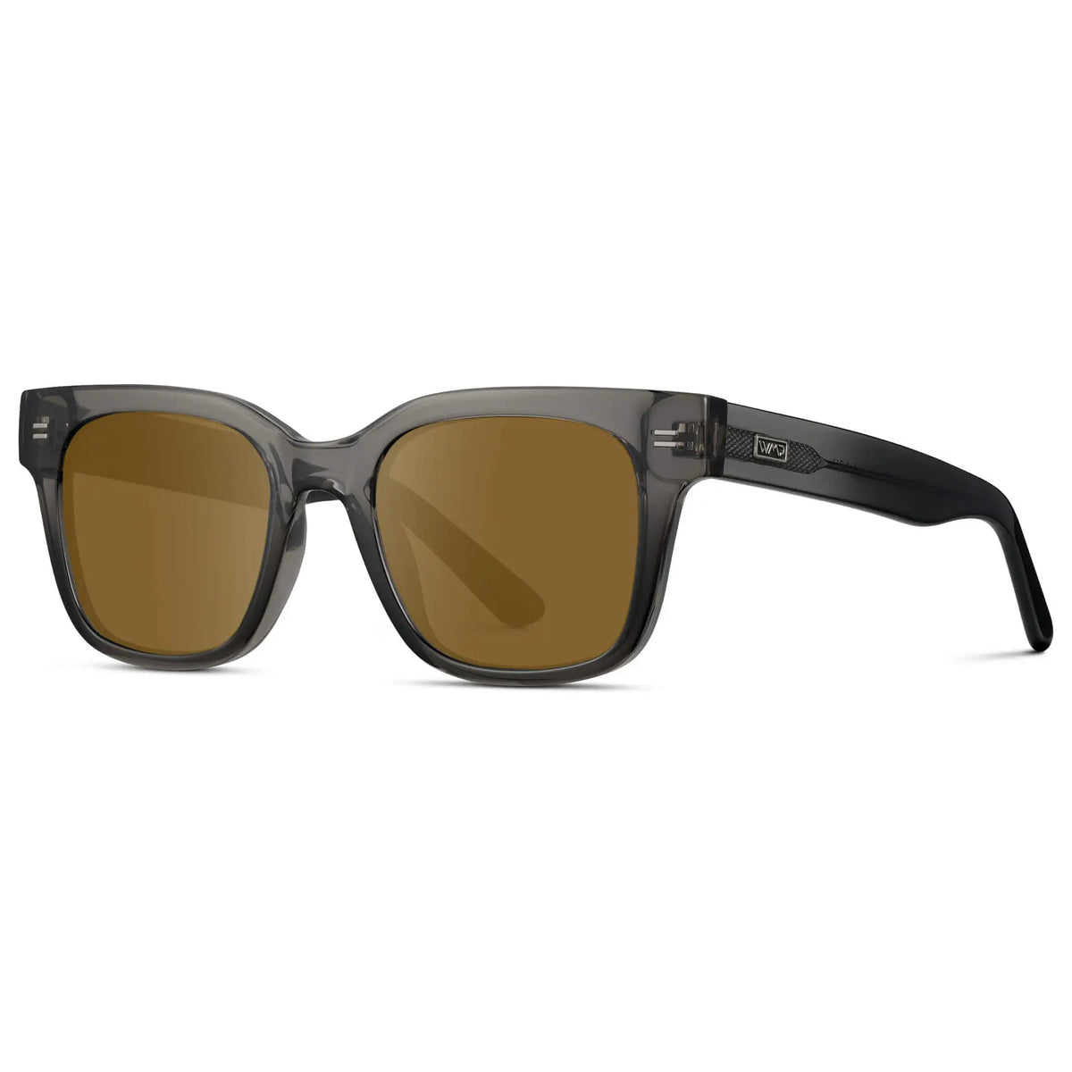 Black Ice Fade / Amber || Side view of Men's Square Frame Prescription Sunglasses with Grey Frame and Amber Lenses