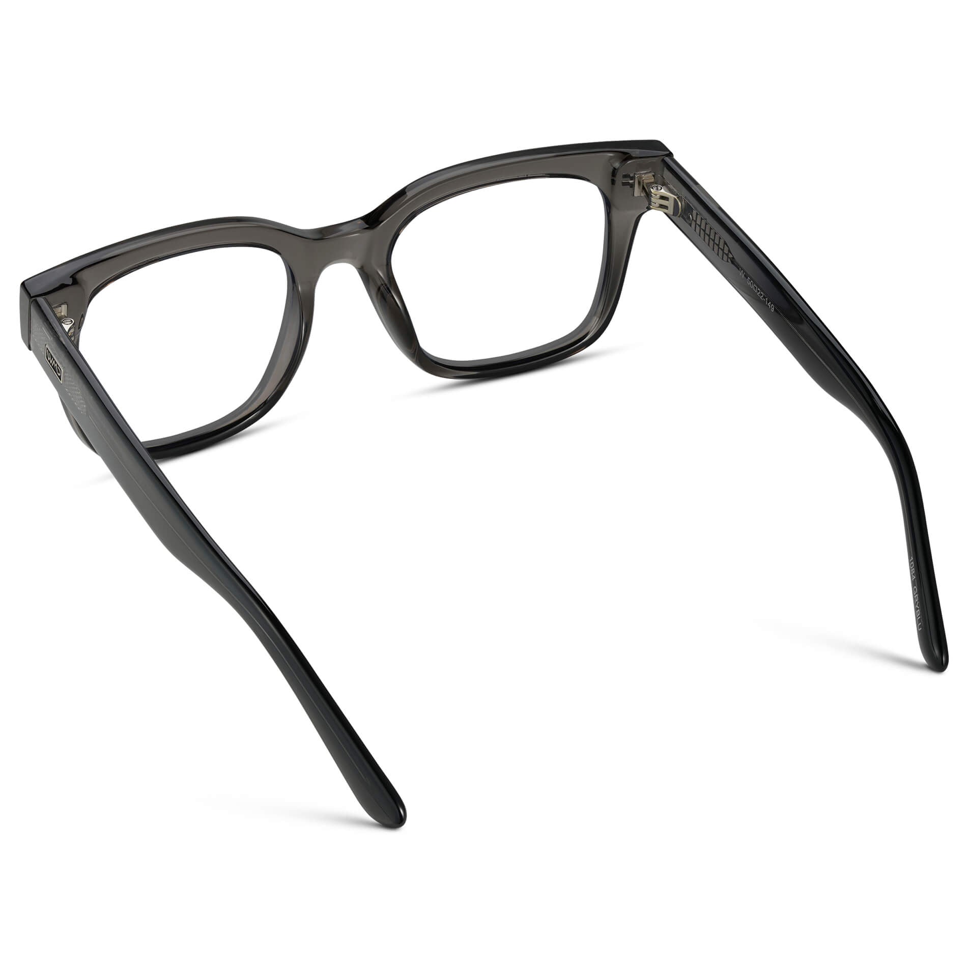 Black Ice Fade || Square Frame Glasses with Clear Prescription Lenses back view.