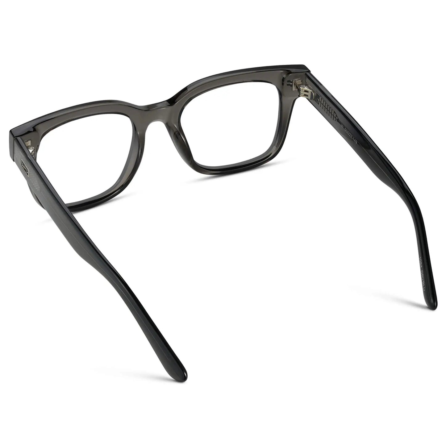 Black Ice Fade || Back view of Men's Square Prescription Glasses with Black Ice Fade Frames and Clear Lenses on a white background