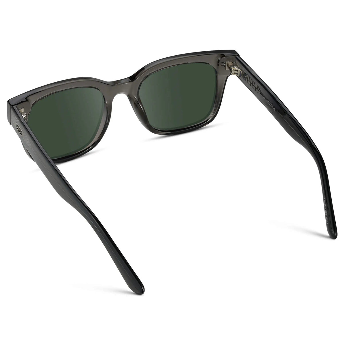 Black Ice Fade / G15 || Back view of Men's Square Frame Prescription Sunglasses with Grey Frame and Green Lenses