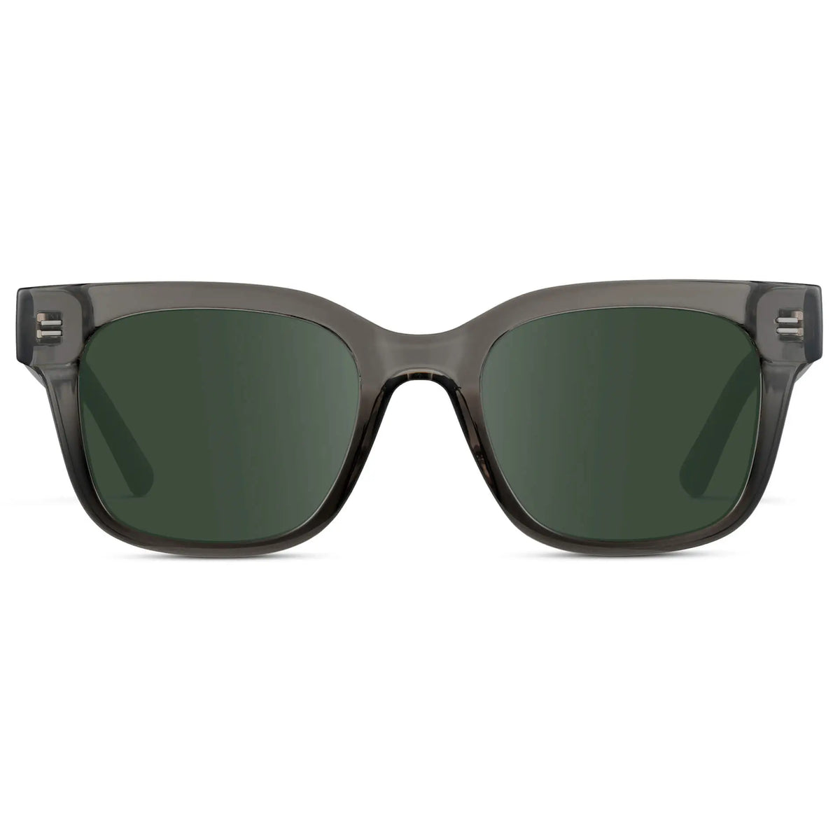 Black Ice Fade / G15 || Front view of Men's Square Frame Prescription Sunglasses with Grey Frame and Green Lenses