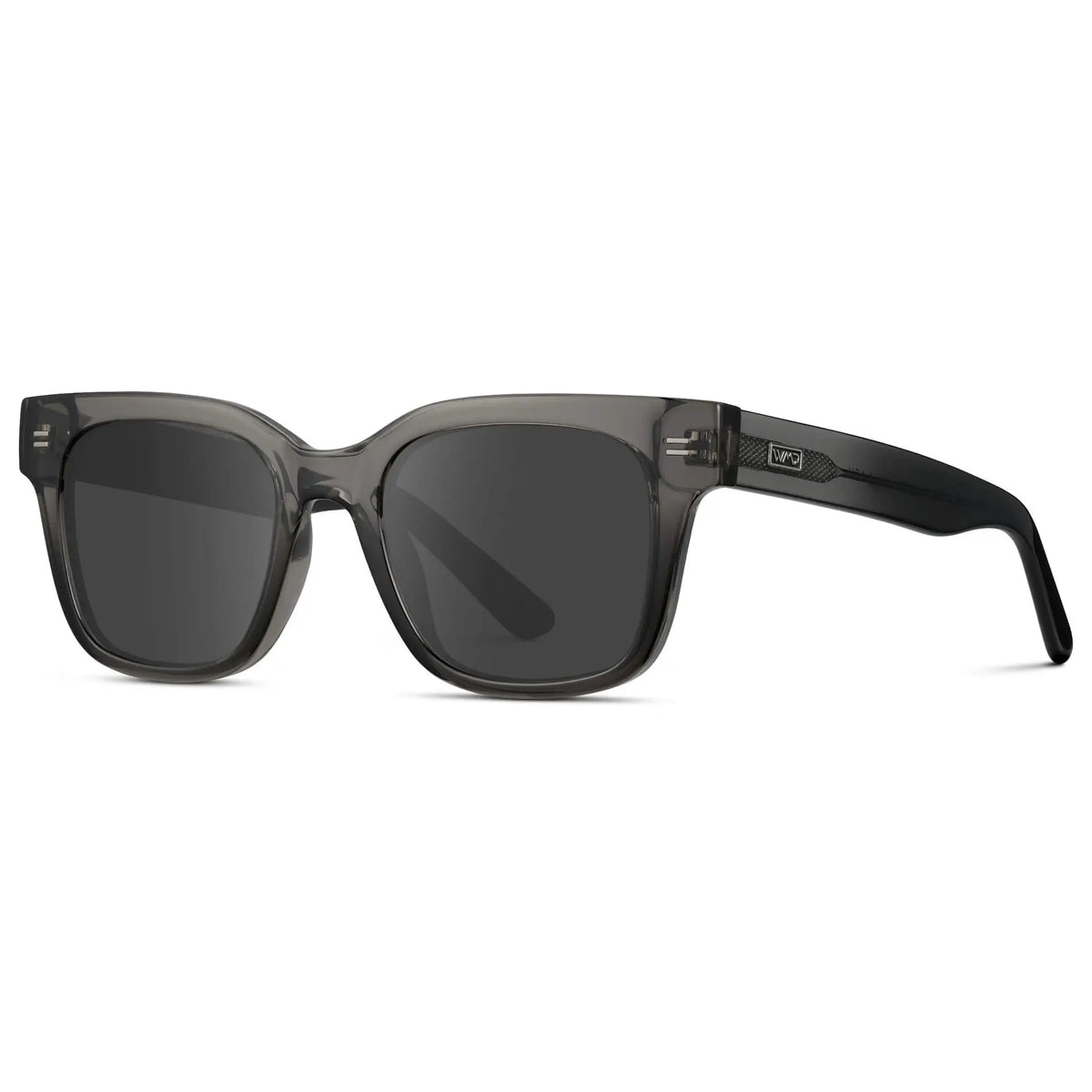 Black Ice Fade / Grey || Side view of Men's Square Frame Prescription Sunglasses with Grey Frame and Grey Lenses