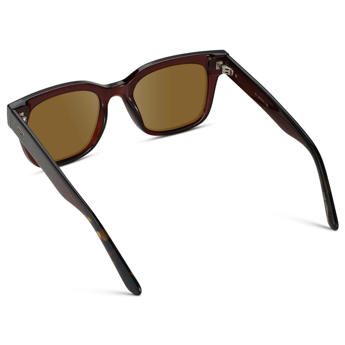 Red Garnet / Amber || Back view of Men's Square Frame Prescription Sunglasses with Red Frame and Brown Lenses