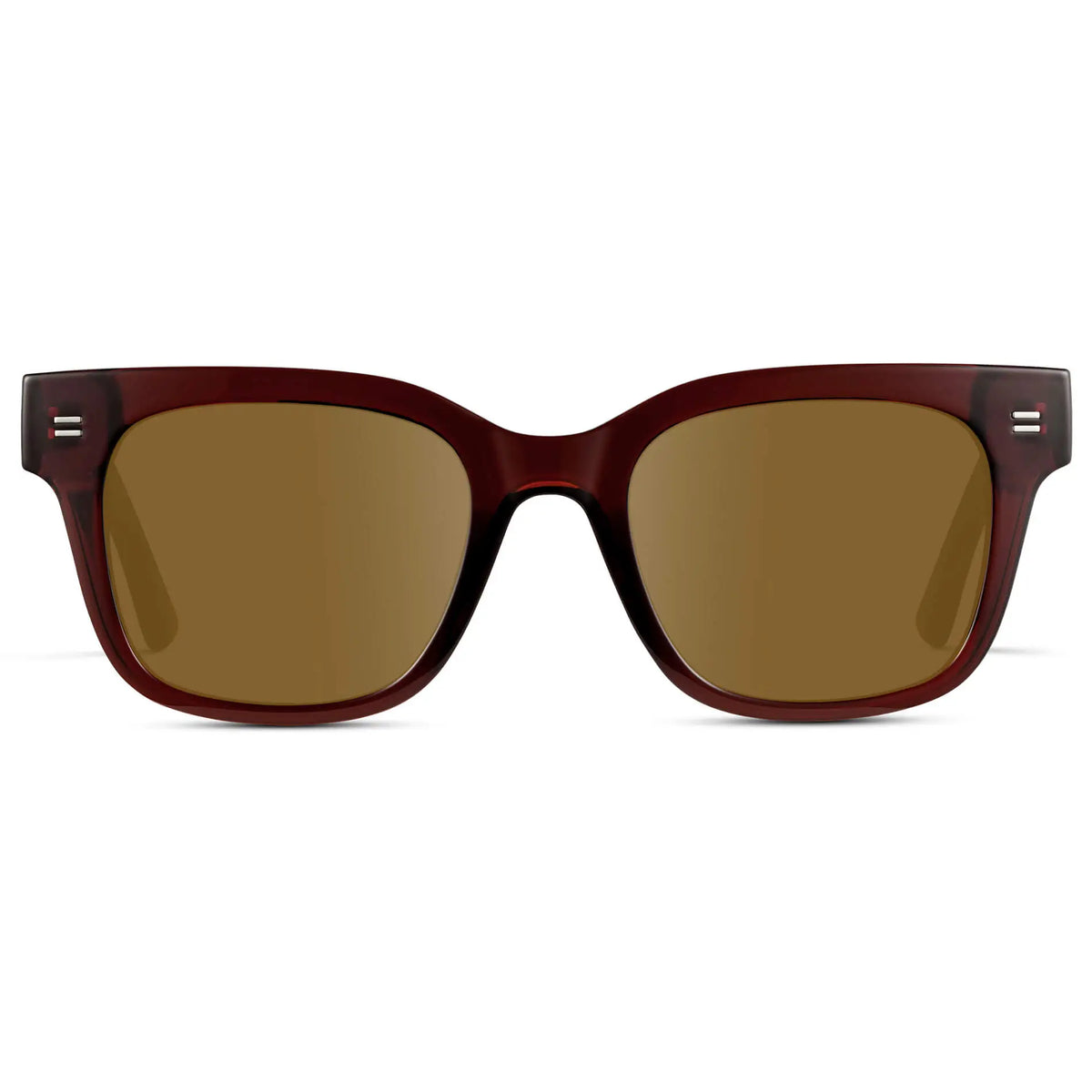 Red Garnet / Amber || Front view of Men's Square Frame Prescription Sunglasses with Red Frame and Brown Lenses