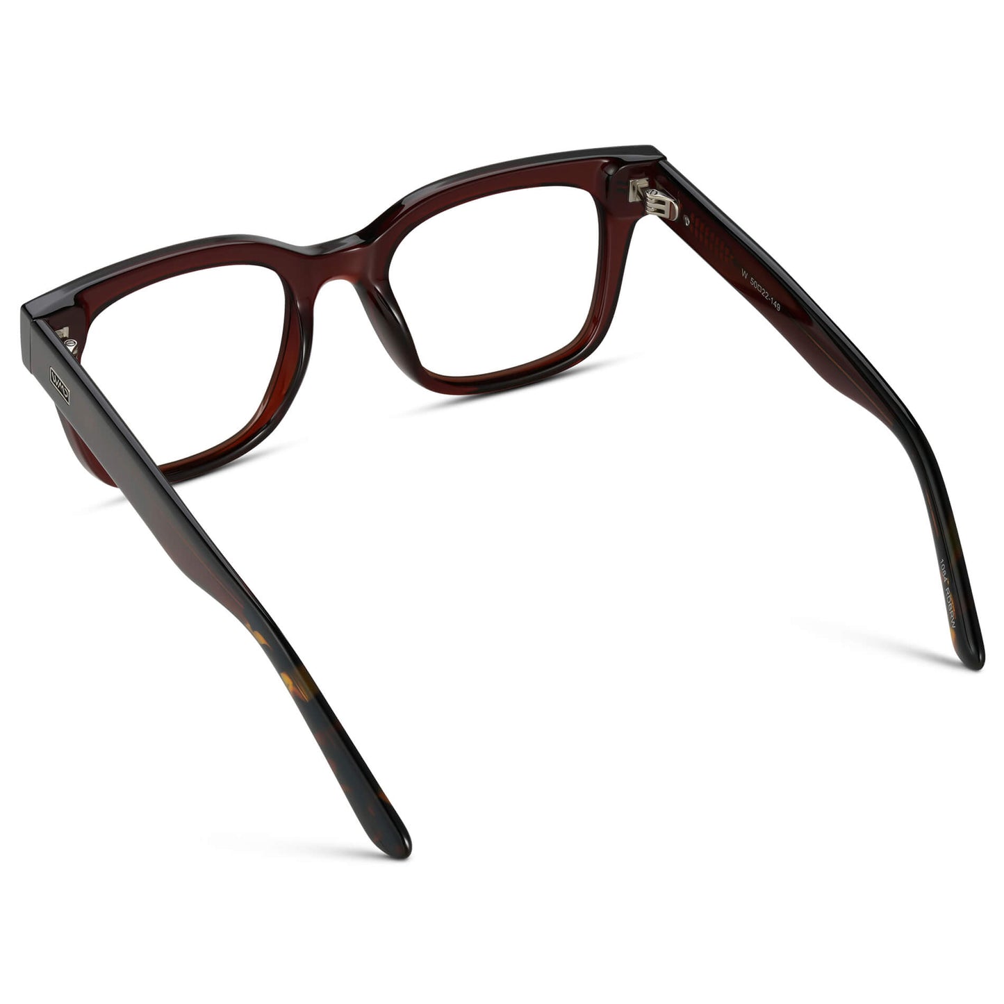 Red Garnet || Square Frame Glasses with Clear Prescription Lenses back view.