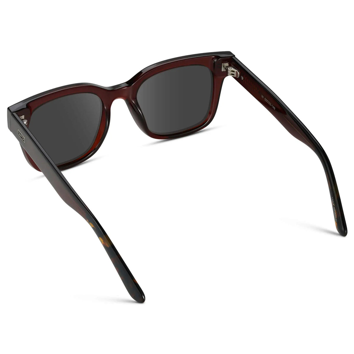 Red Garnet / Grey || Back view of Men's Square Frame Prescription Sunglasses with Red Frame and Grey Lenses
