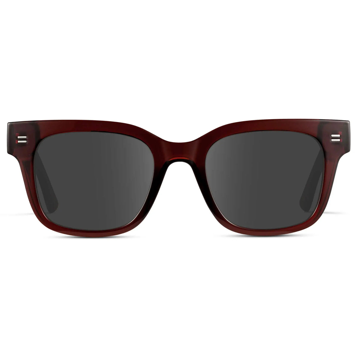 Red Garnet / Grey || Front view of Men's Square Frame Prescription Sunglasses with Red Frame and Grey Lenses