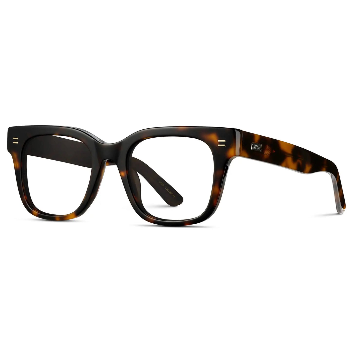 Brown Tortoise || Side view of Men's Square Prescription Glasses with Brown Tortoise Frames and Clear Lenses on a white background