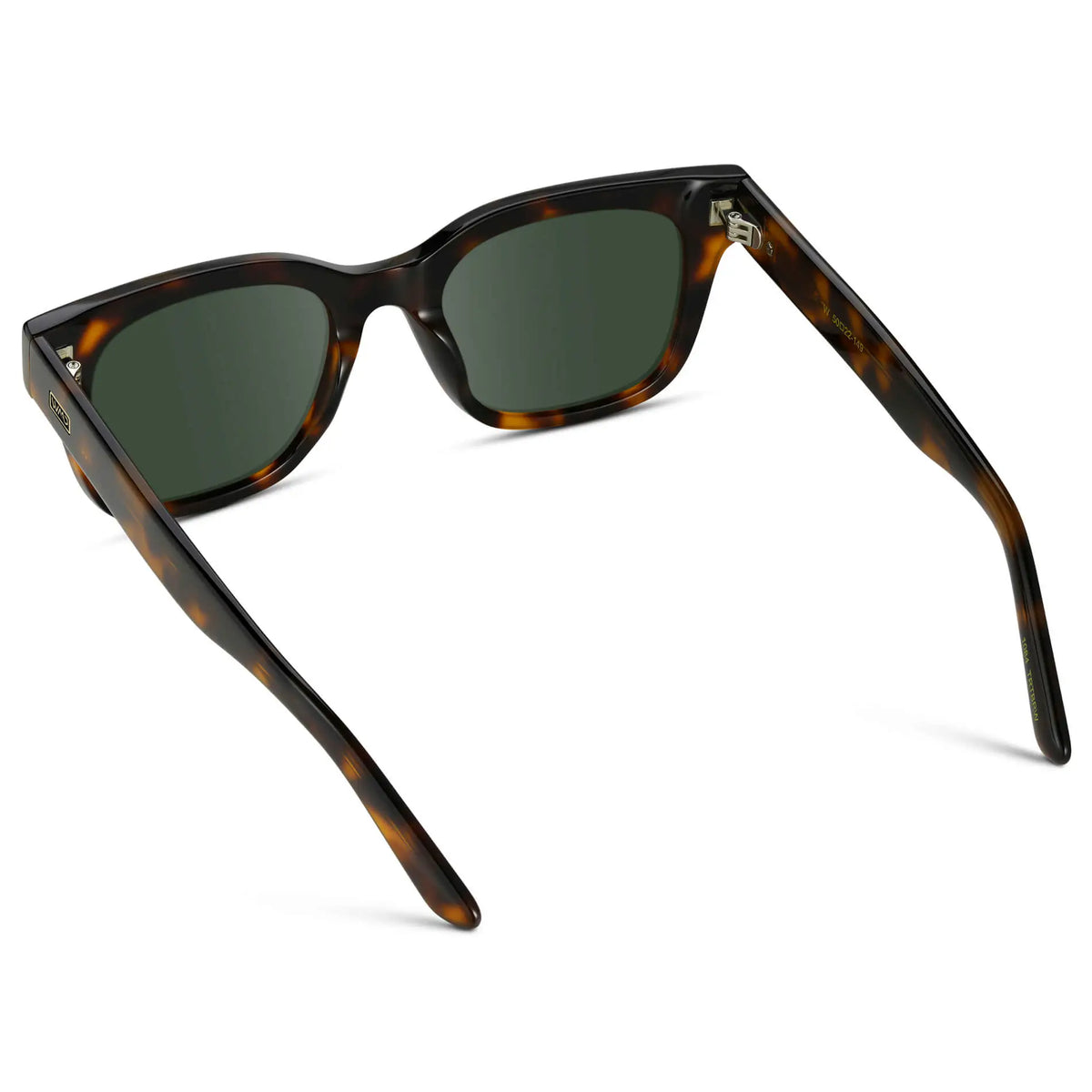 Brown Tortoise / G15 || Back view of Men's Square Frame Prescription Sunglasses with Brown Tortoise Frame and Green Lenses