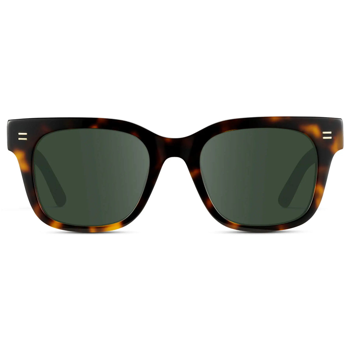 Brown Tortoise / G15 || Front view of Men's Square Frame Prescription Sunglasses with Brown Tortoise Frame and Green Lenses