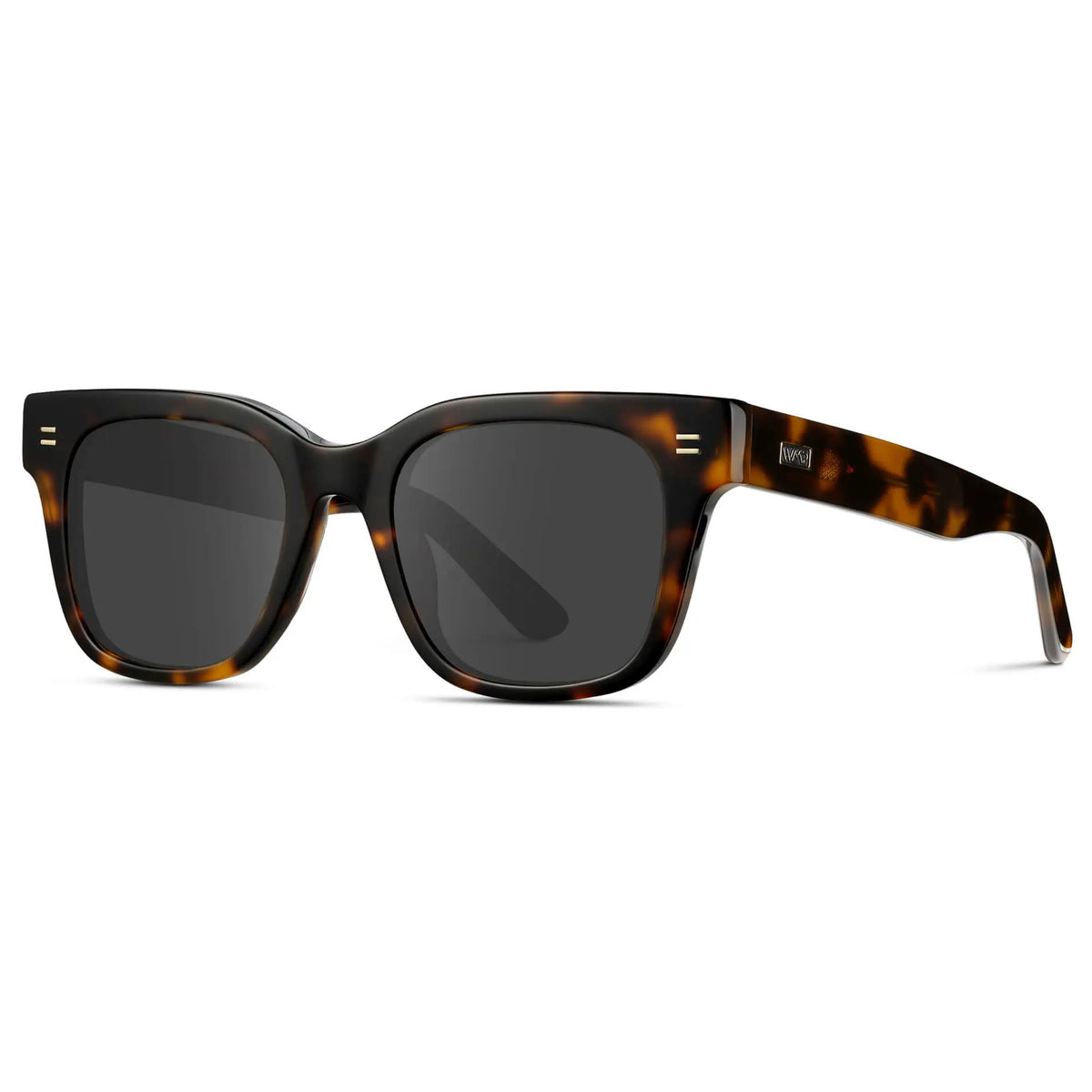Brown Tortoise / Grey || Side view of Men's Square Frame Prescription Sunglasses with Brown Tortoise Frame and Grey Lenses