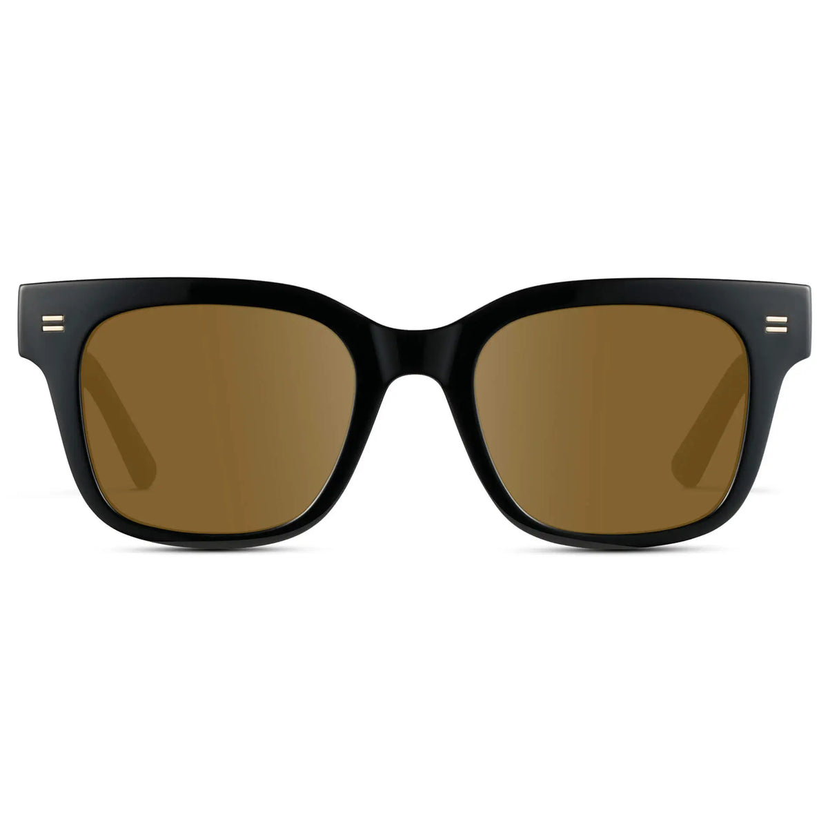 Black / Amber || Front view of Men's Square Frame Prescription Sunglasses with Black Frame and Brown Lenses
