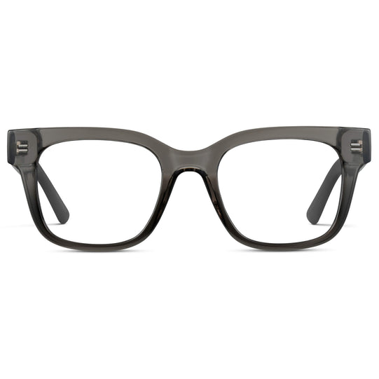 Black Ice Fade || Square Frame Glasses with Clear Prescription Lenses front view.