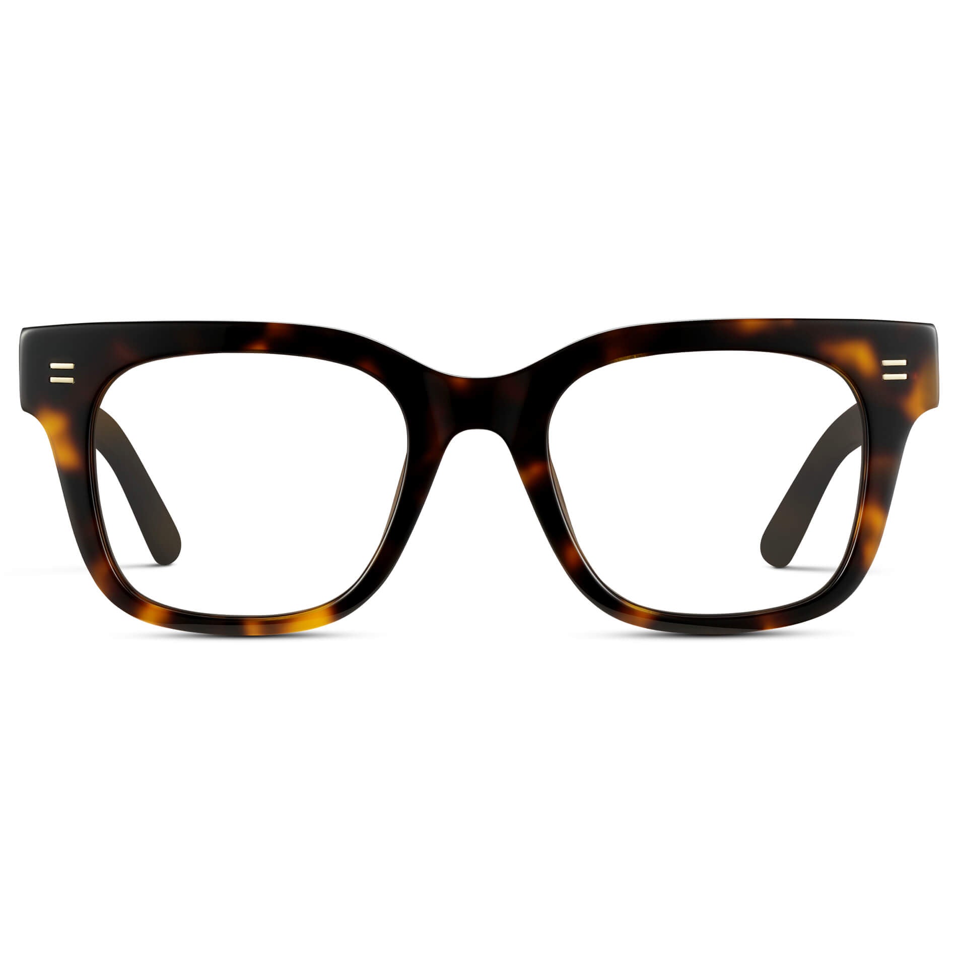 Brown Tortoise || Square Frame Glasses with Clear Prescription Lenses front view.