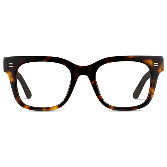 Brown Tortoise || Square Frame Glasses with Clear Prescription Lenses front view.