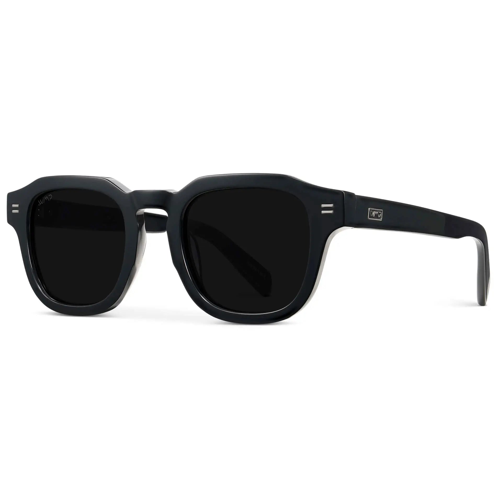 Black / Triple Black Lens || Men's Geometric Square Polarized Sunglasses with Black Acetate Frame and Black Lens