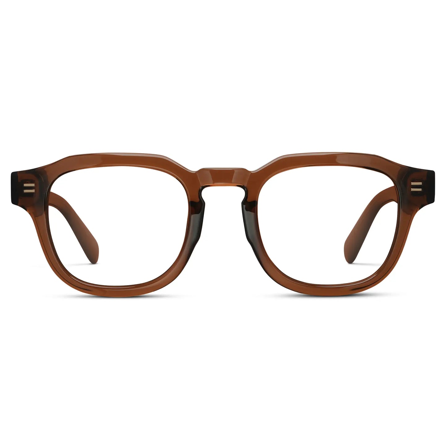 Terracotta Brown || Men's Square Prescription Eyeglasses with Brown Acetate Frame and Clear Prescription Lens on a white background