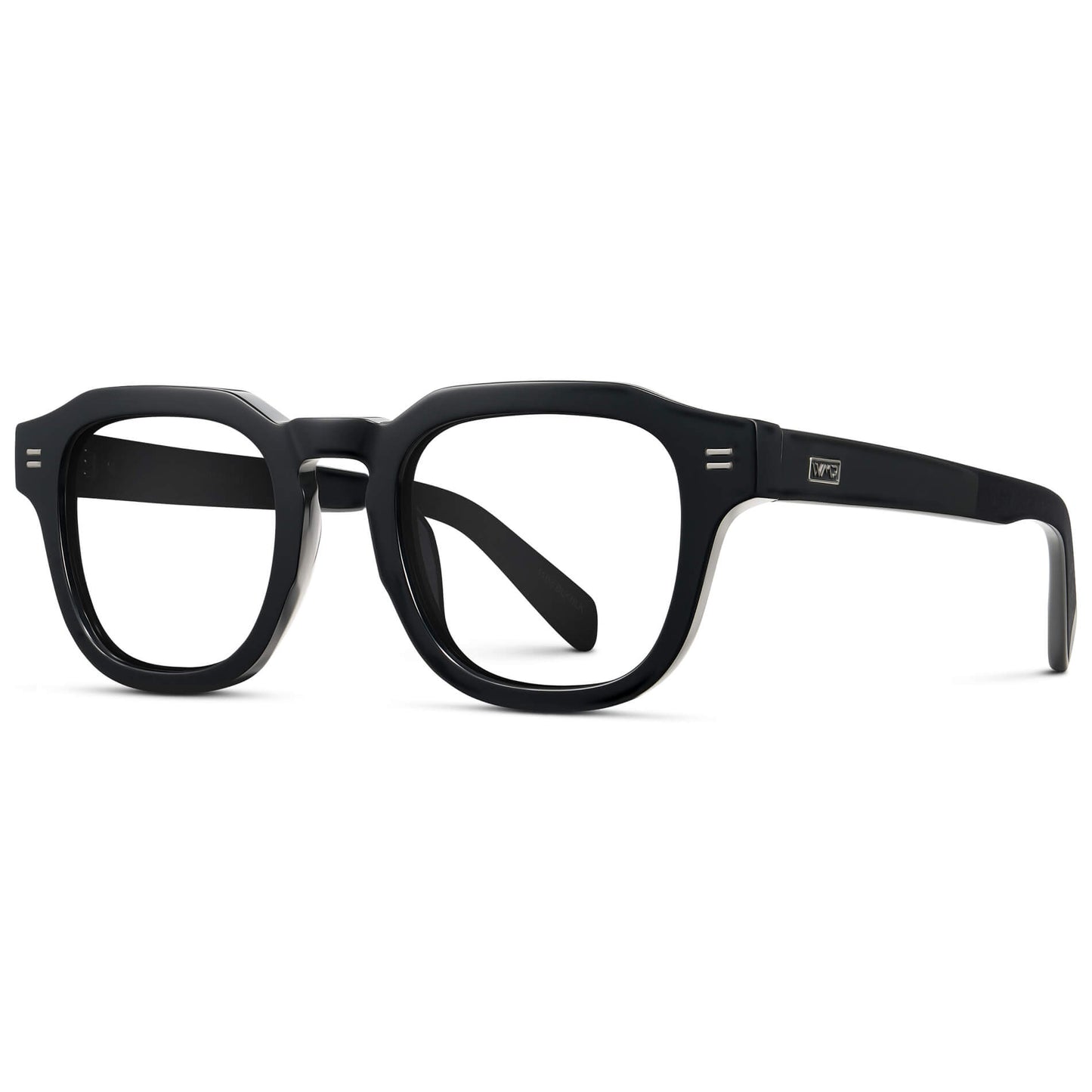 Black || Men's Square Prescription Eyeglasses with Black Acetate Frame and Clear Prescription Lens